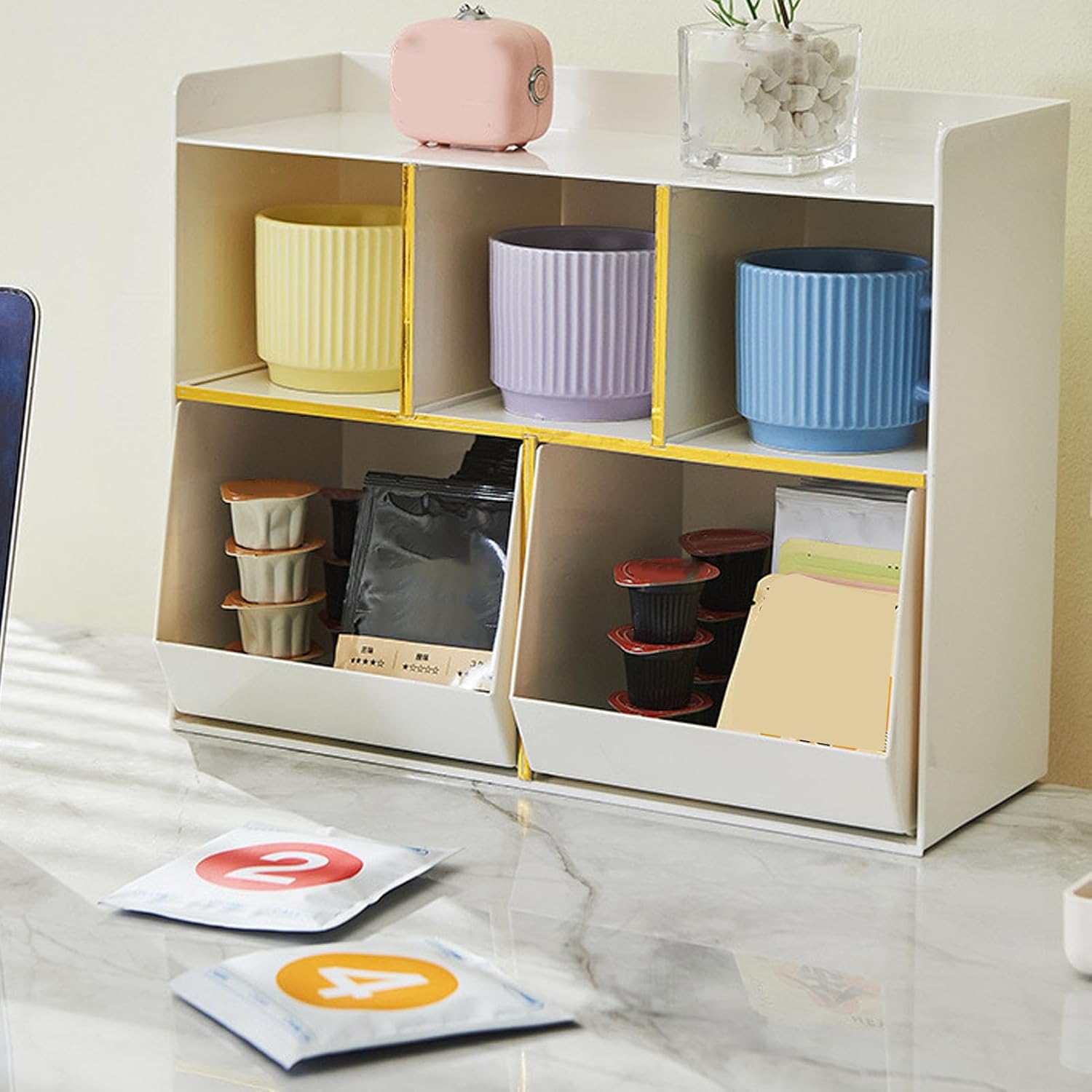 Tea Bag Storage Rack with Multi Tier Design Integrated Plastic Organizer for Kitchen Office Dorm