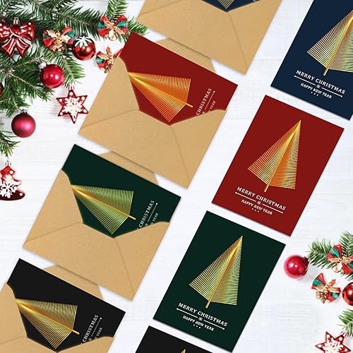 Miniatura 8 de 24 tarjetas de Navidad, tarjetas de felicitación de Navidad de lámina dorada con sobres, tarjetas navideñas con calcomanías de sellos, tarjetas de