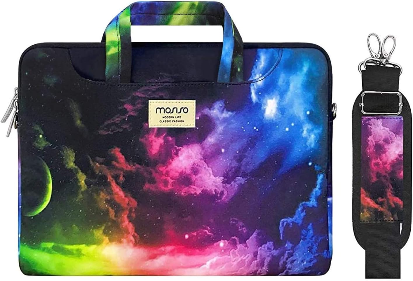 MOSISO Laptop Shoulder Bag Compatible with MacBook Pro 16 inch 2021 M1 Pro/M1 Max A2485/2019-2020 A2141/Pro 15 A1398, 15-15.6 inch Notebook, Pattern Briefcase Sleeve with Trolley Belt, Colorful Sky