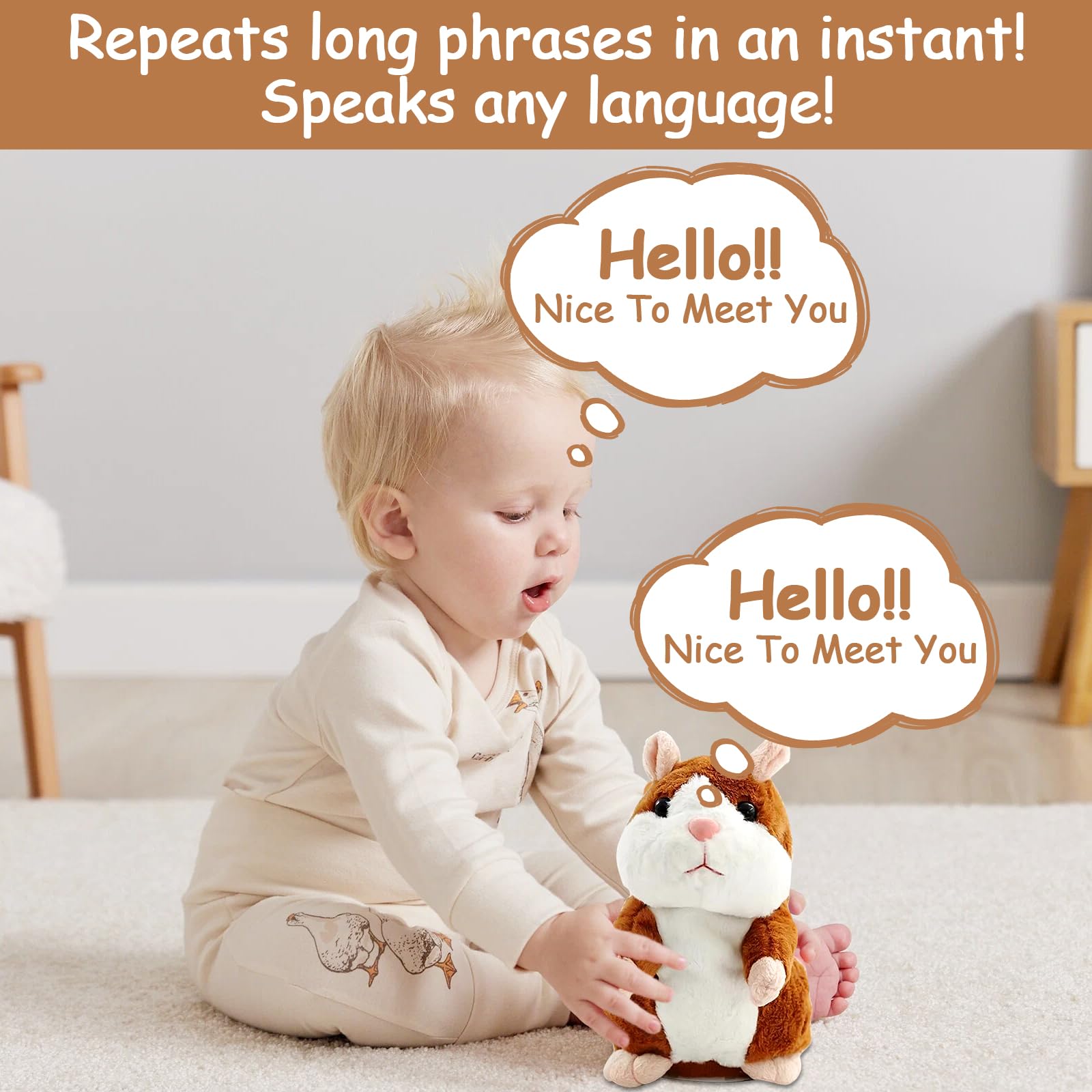 Hamster Parlant En Peluche – Répète Votre Voix – Tremble En Parlant – Bonnet Et écharpe Noël – Piles AAA Non Incluses