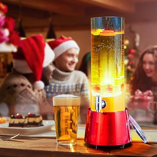 Torre Mimosa roja brillante 3L100 onzas LED dispensador de torre de bebida recargable iluminado torre de cerveza dispensador de bebidas jugo cóctel