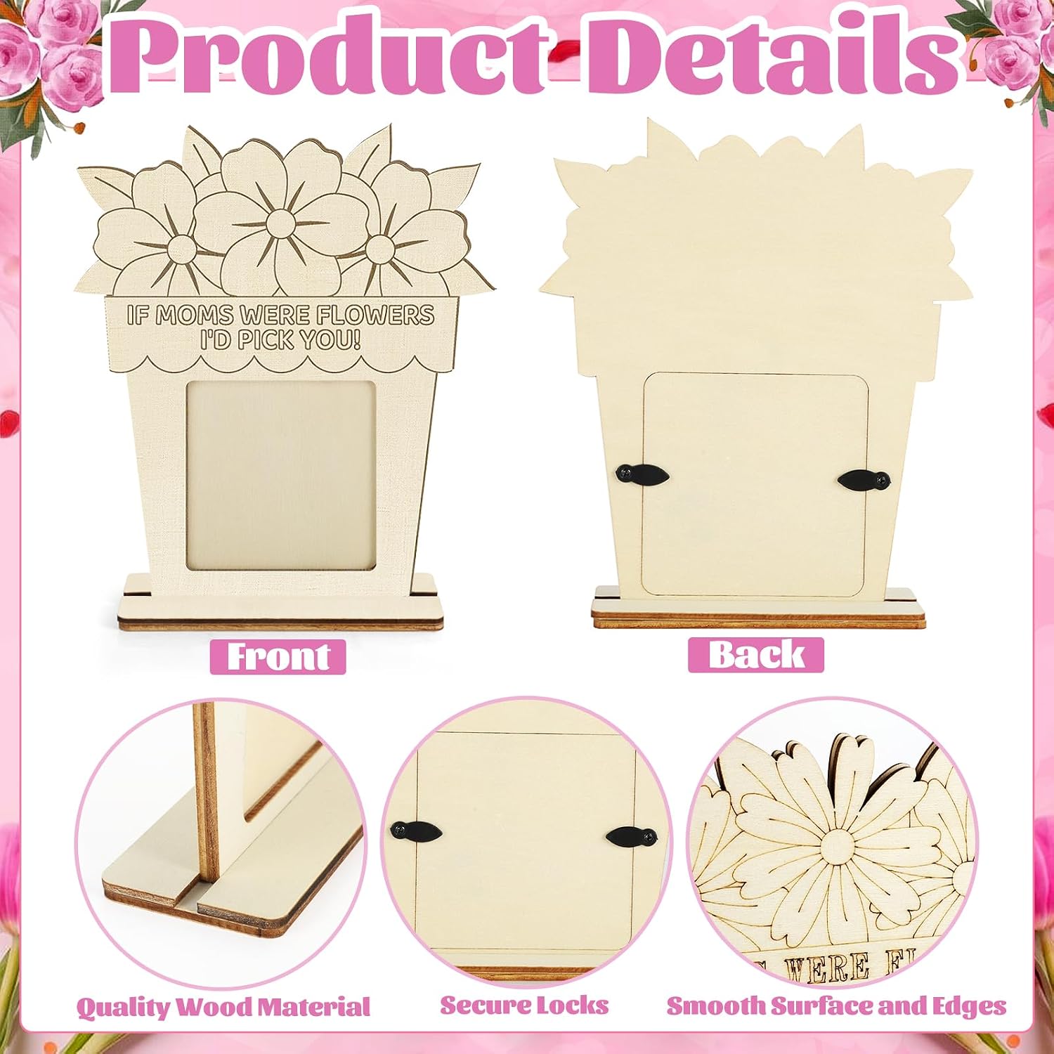 24 Pcs Mothers Day Crafts for Kids DIY 6 Styles Wooden Flower Picture Frame for Mothers Day Crafts Gifts from Daughter Son Color Your Own Spring Tabletop for Classroom Art Activity Home Party Decor