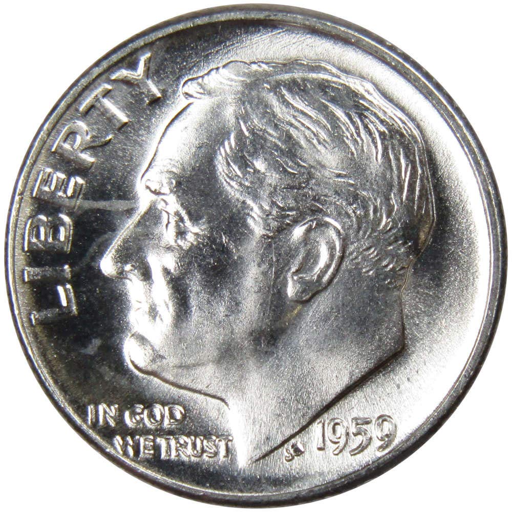 1959 D Roosevelt Dime BU Uncirculated Mint State 90% Silver 10c US Coin Thumbnail