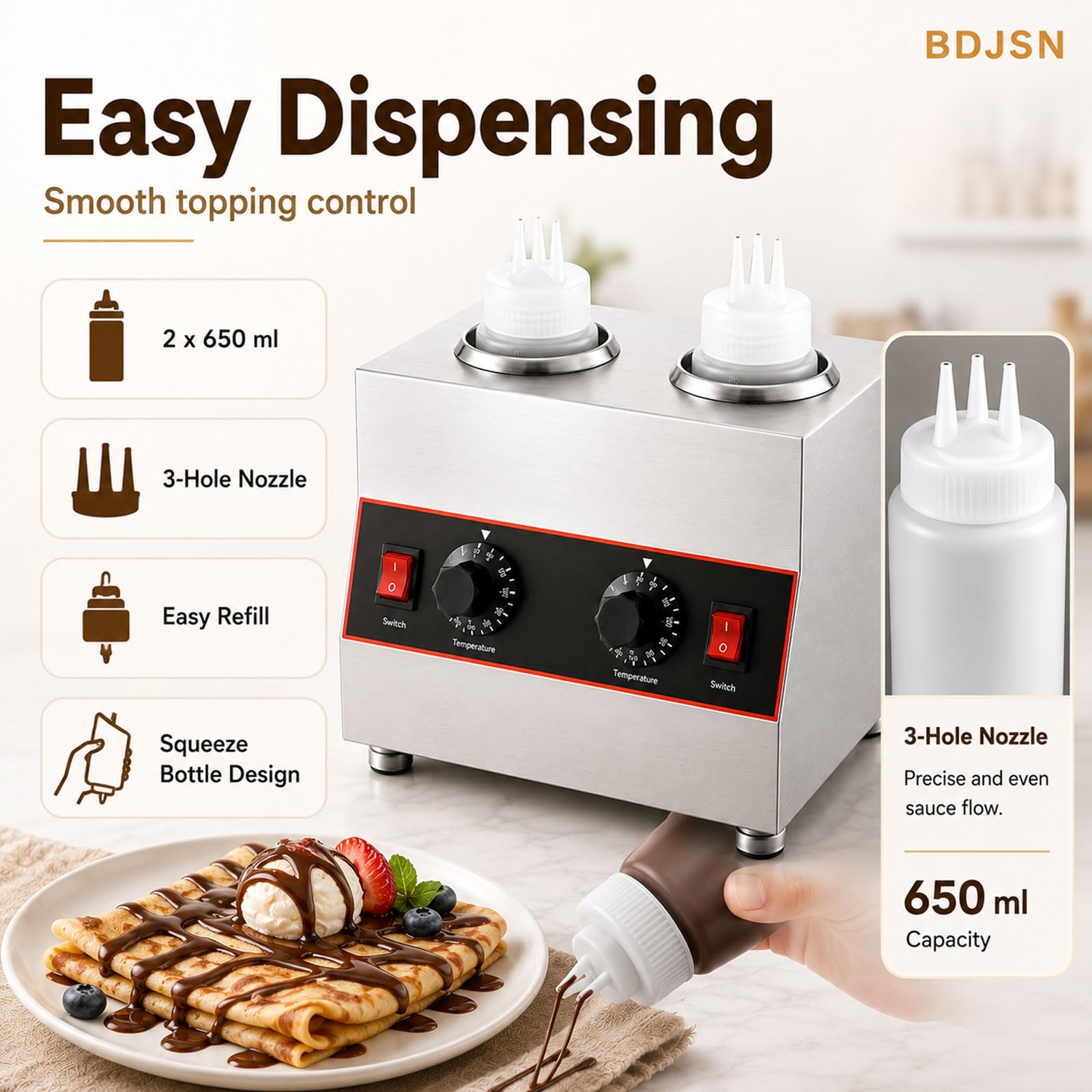 2-Flaschen Saucenwärmer, Gewerbliche Heizmaschine Mit Separater Temperaturregelung, 86-185°f Einstellbar, Edelstahl Spender Für Schokolade, Käsesauce, Karamell