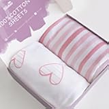 Bassinet Sheets Compatible with AirClub, GoFirst and MiClassic Bassinet Bedside Sleeper, 2 Pack, 100% Jersey Knit Cotton Fitted Sheets, Pink Stripes and Hearts Print for Baby Girls