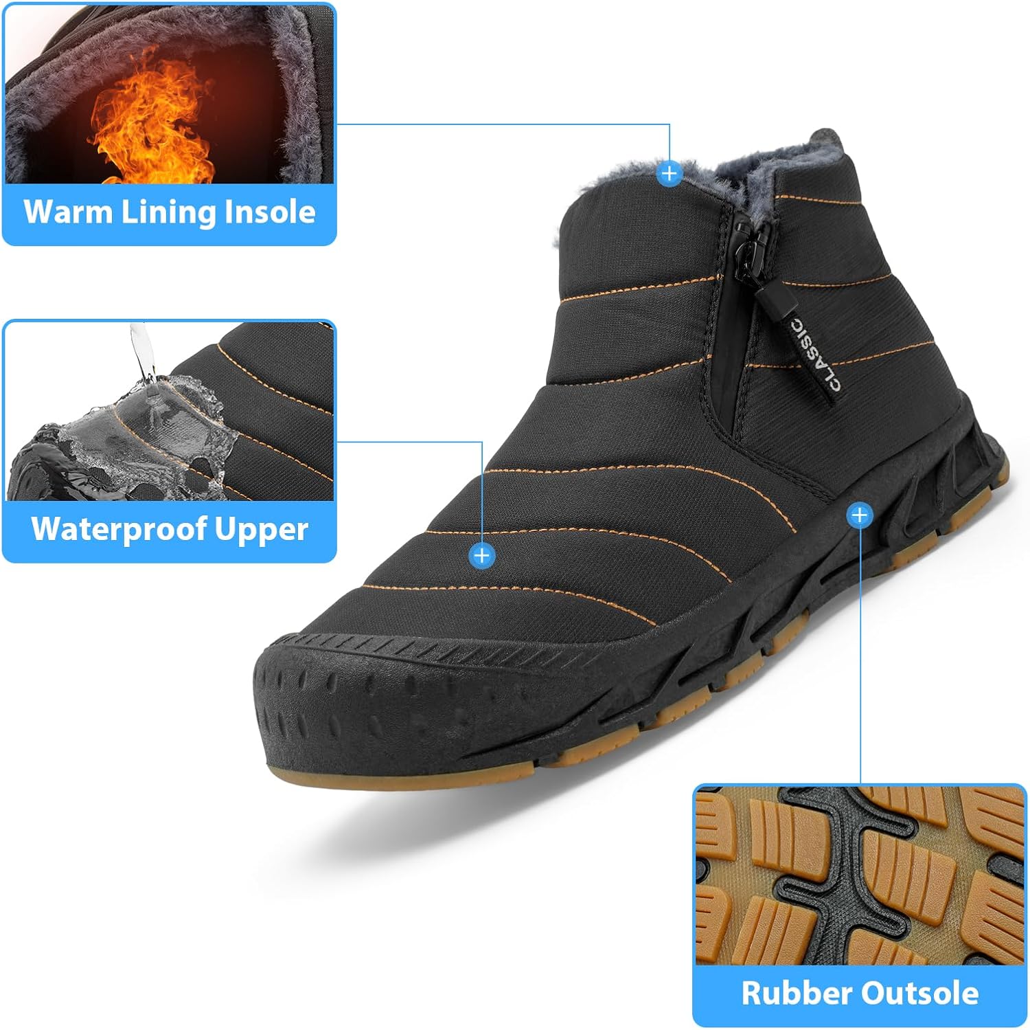 Men's Waterproof Snow Boots Warm Winter Boots Fur Lined Booties Non-Slip Lightweight Winter Shoes - Image 4