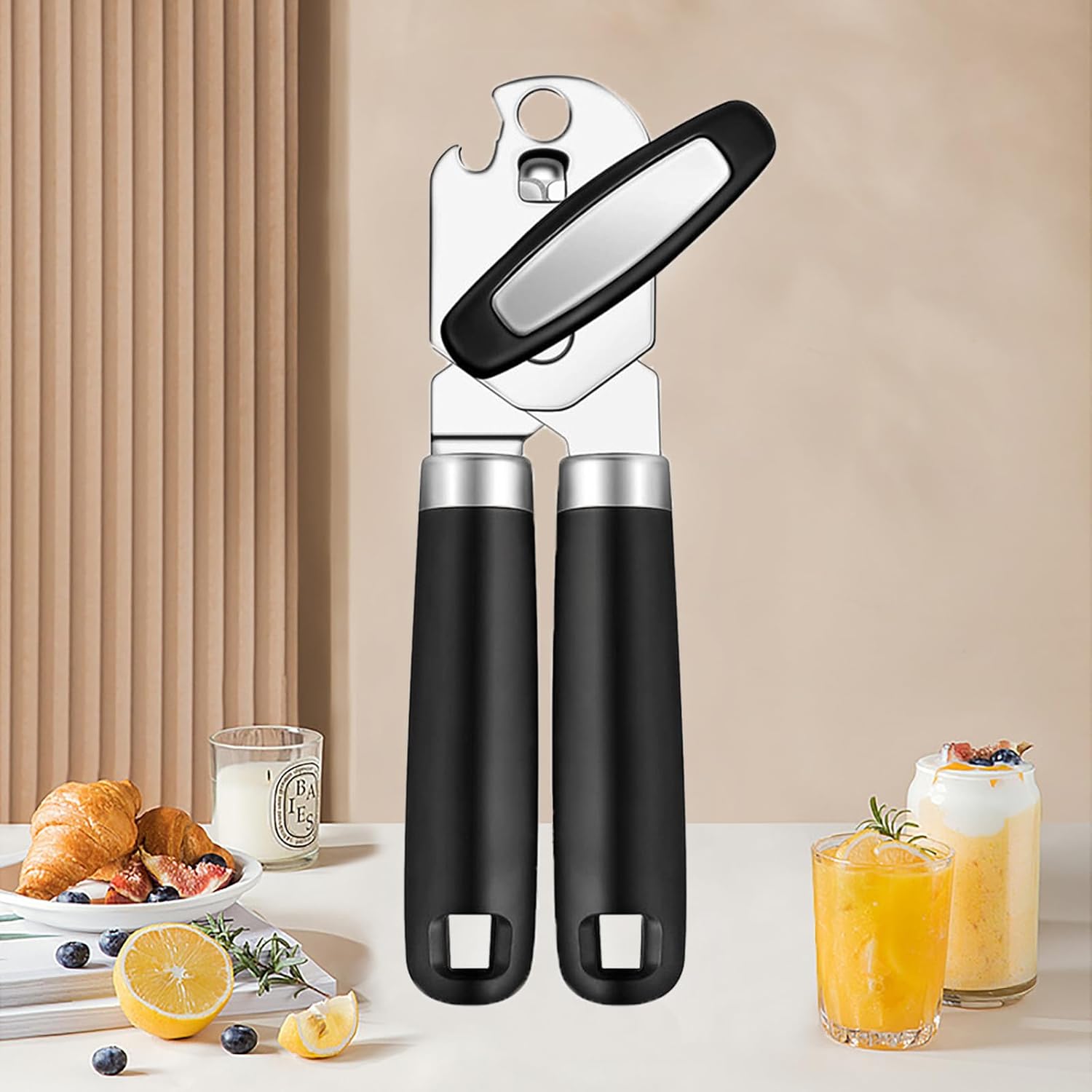 Classic Multifunction Can Opener/Bottle Opener,Heavy Duty Stainless Steel Smooth Edge Manual Can Opener,Multifunctional Kitchen Tool,Black
