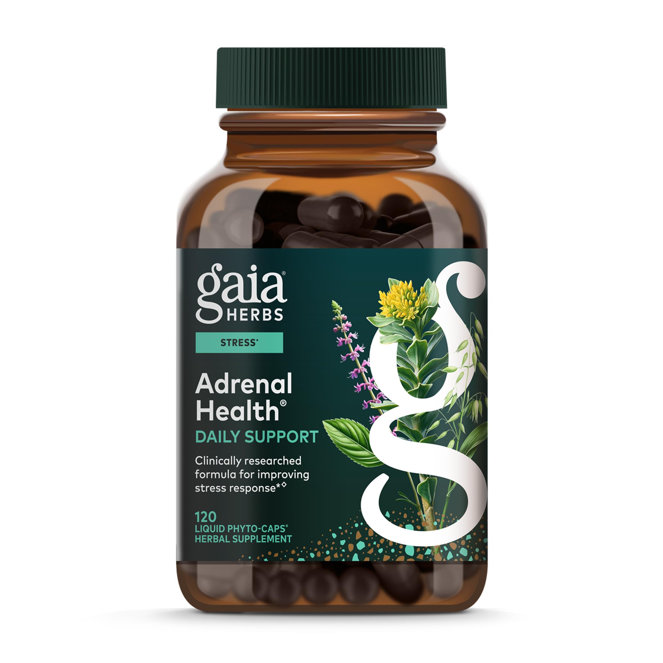 Gaia Herbs Adrenal Health Daily Support - Herbal Supplement with Ashwagandha, Holy Basil & Schisandra - Help Maintain Healthy Energy & Stress Levels* - 120 Vegan Liquid Phyto-Caps (60 Servings)