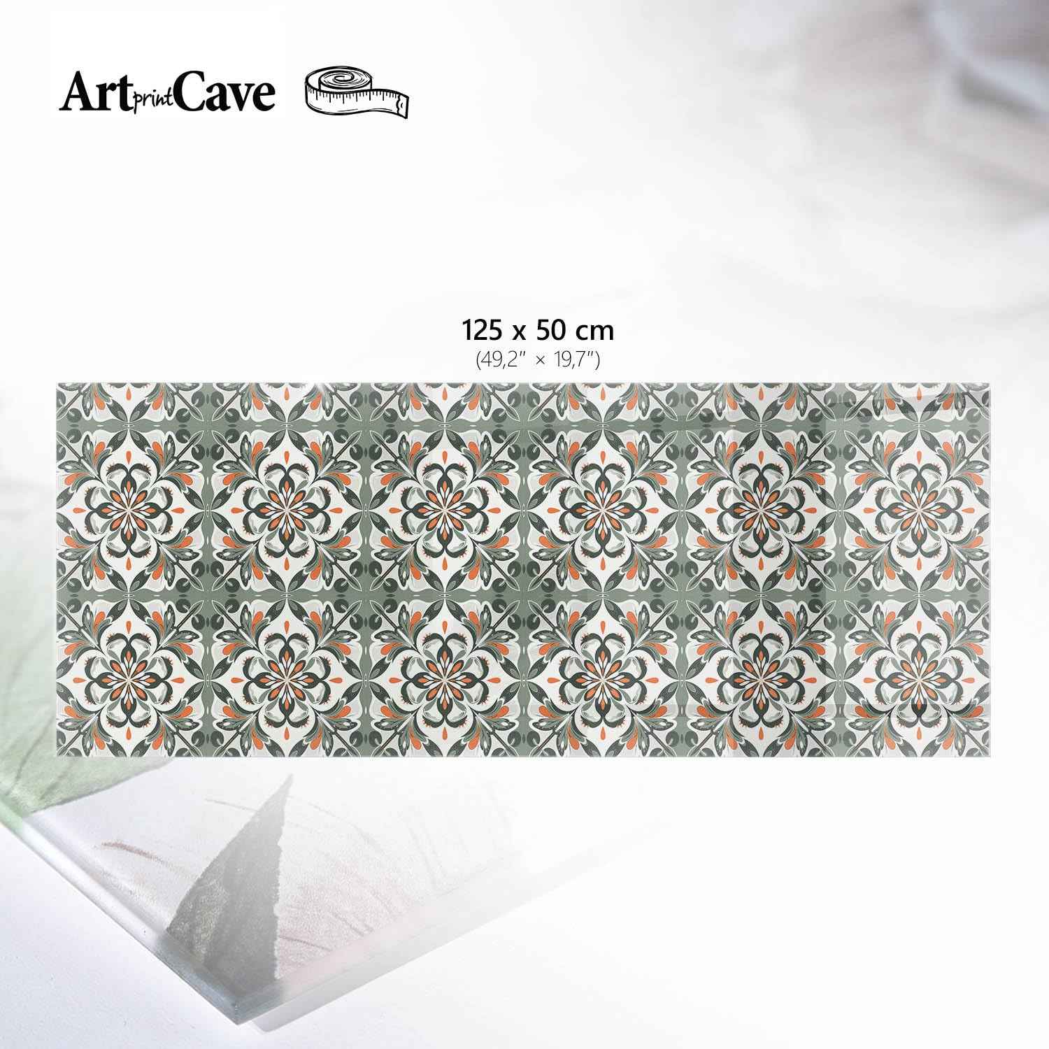 Placa de Cristal 125x50 cm | Rectangular | Bordes Pulidos | patrón clásico | Pies Antideslizantes | Vetro Temperato | para la Cocina y Salón | con Impresión Decorativa