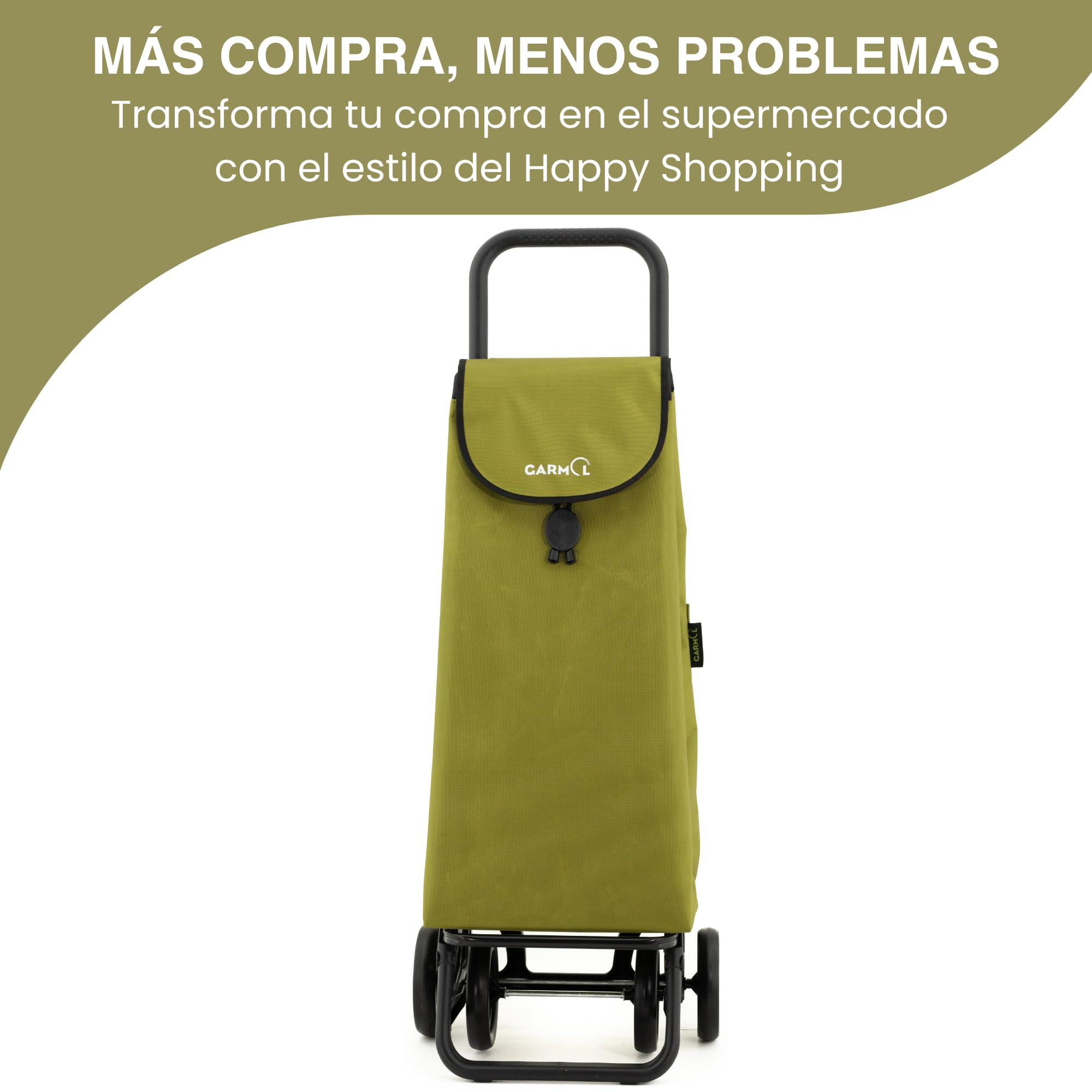 GARMOL Carro de la Compra Plegable 55 litros | Carro de la Compra 4 Ruedas Gran Capacidad Abatible | Carrito Compra Plegable Color Verde Aguacate