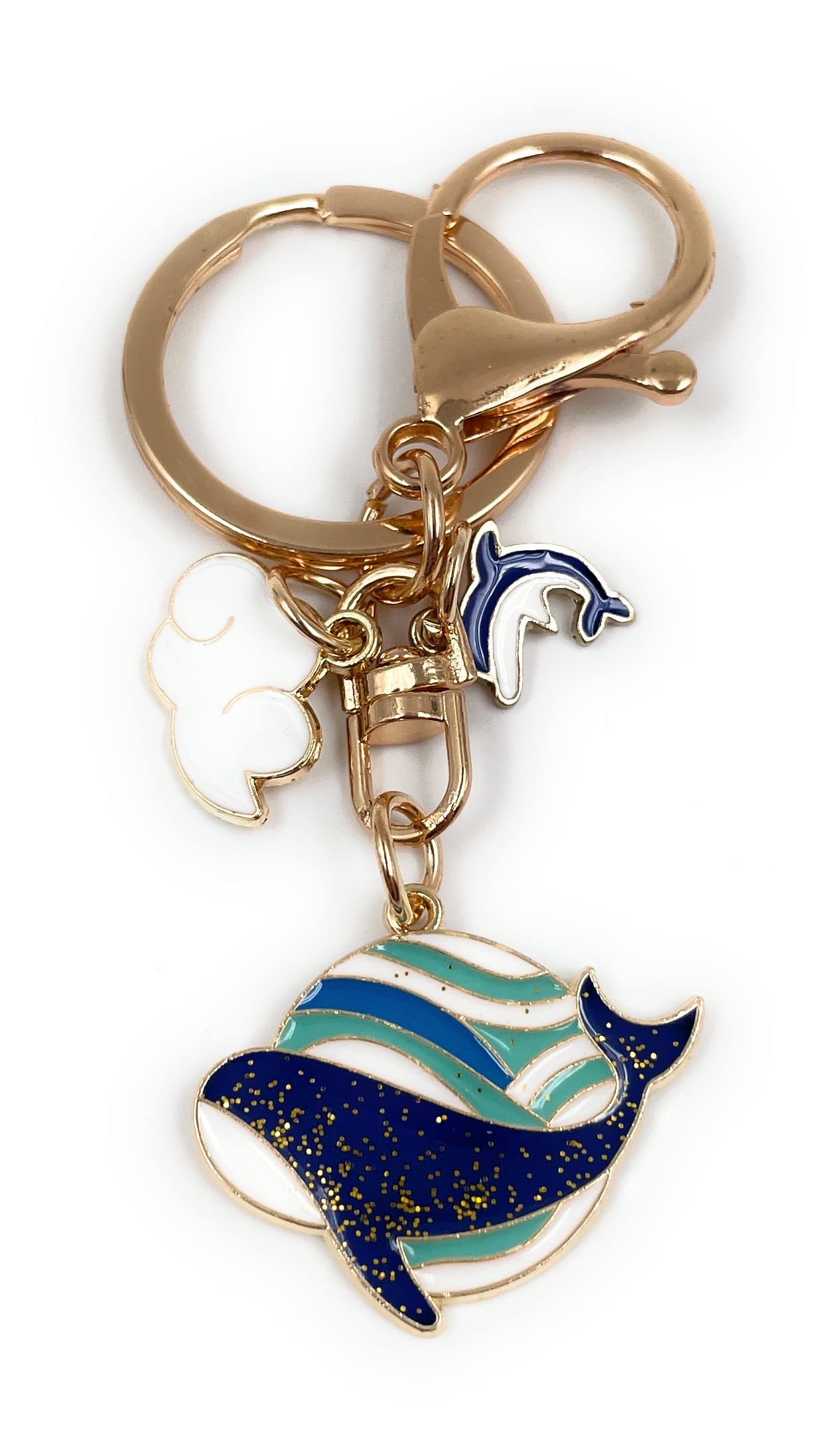 Onwomania Men's Gold - Whale Dolphin Sea Wave – Key Ring Made Of Metal, E.g. For The Best Friend, Best Friend, Mum – For Wo And Children