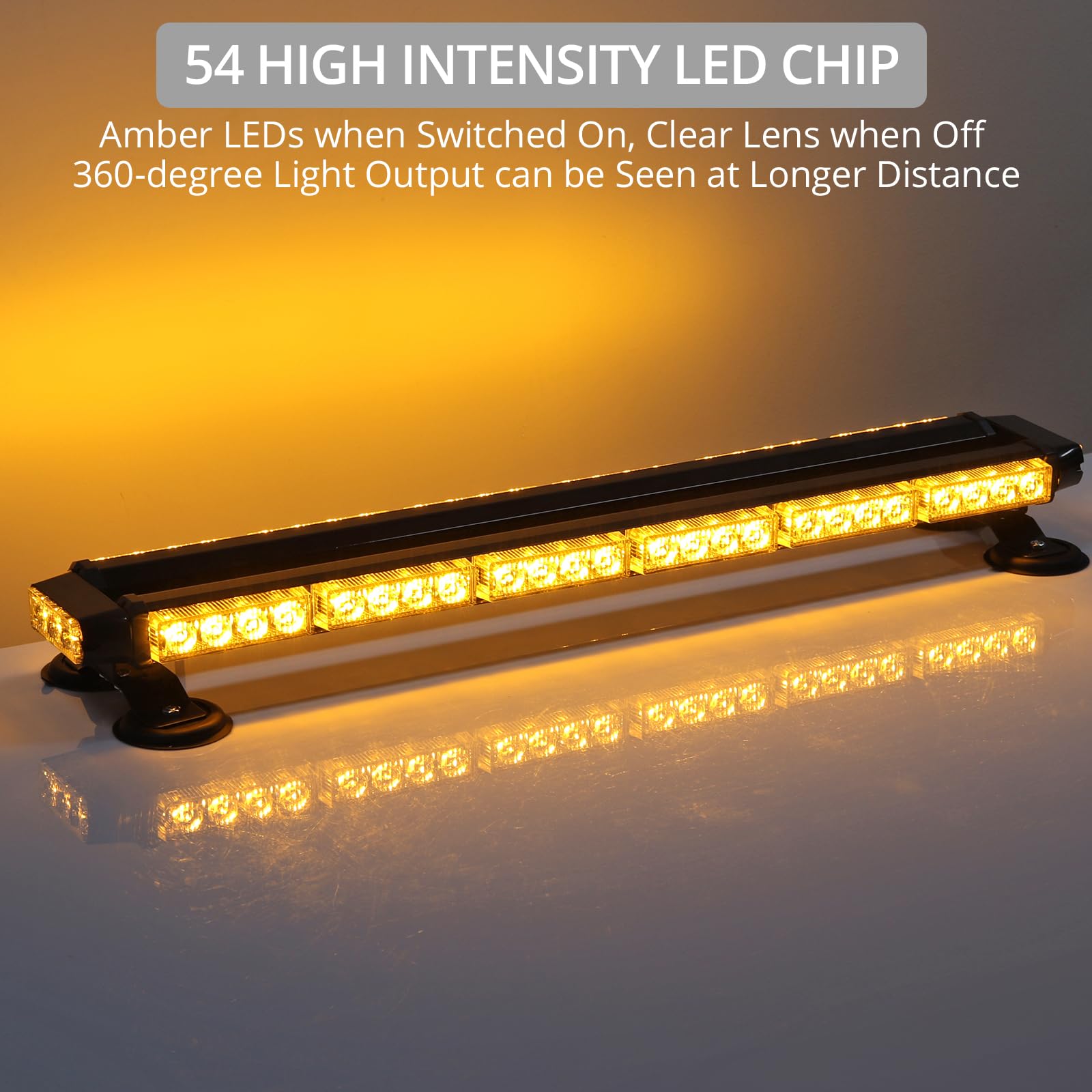 Justech 54 LED Luce Stroboscopica Emergenza Lampeggiante Stroboscopico Barra Bar 27 Modalità 12/24 V Impermeabile Ambra Controllo Doppio Interruttore con Base Magnetica per Camion Veicolo