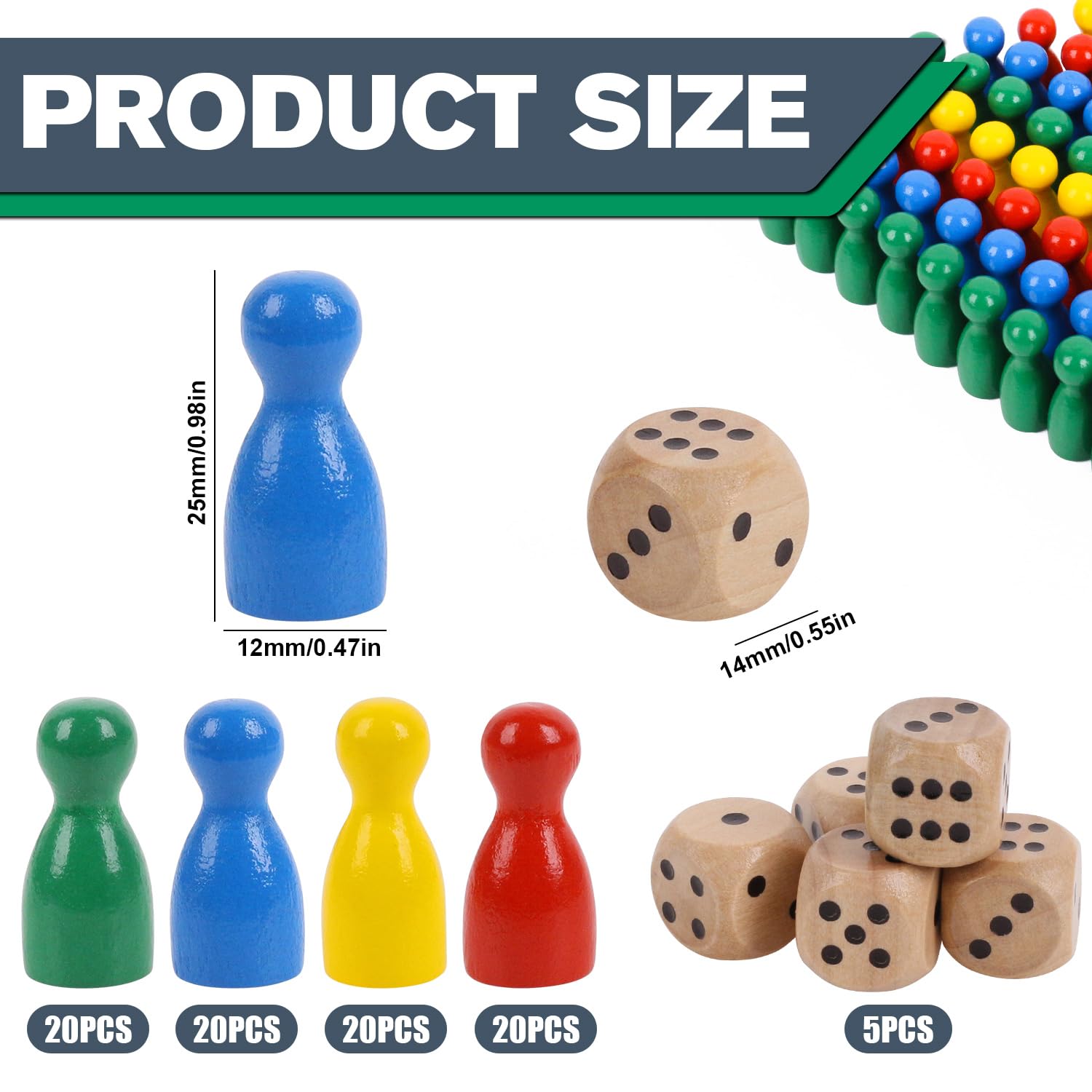 NUOBESTY 50 Pedine Multicolori In Legno Per Giochi Da Tavolo – Con 2 Dadi, Pezzi Di Ricambio Universali, Marcatori Per Scacchi E Giochi Di Squadra - 4