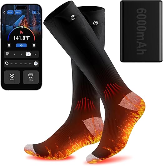 Heated Socks for Men Women Rechargeable, APP Control Mobile Warming Heated Socks Foot Leg Warmers, 6000mAh*2 Battery Electric Heated Skiing Hunting Camping Fishing Cycling Socks Washable Heated Socks for Men Women Rechargeable, APP Control Mobile Warming Heated Socks Foot Leg Warmers, 6000mAh*2 Battery Electric Heated Skiing Hunting Camping Fishing Cycling Socks Washable