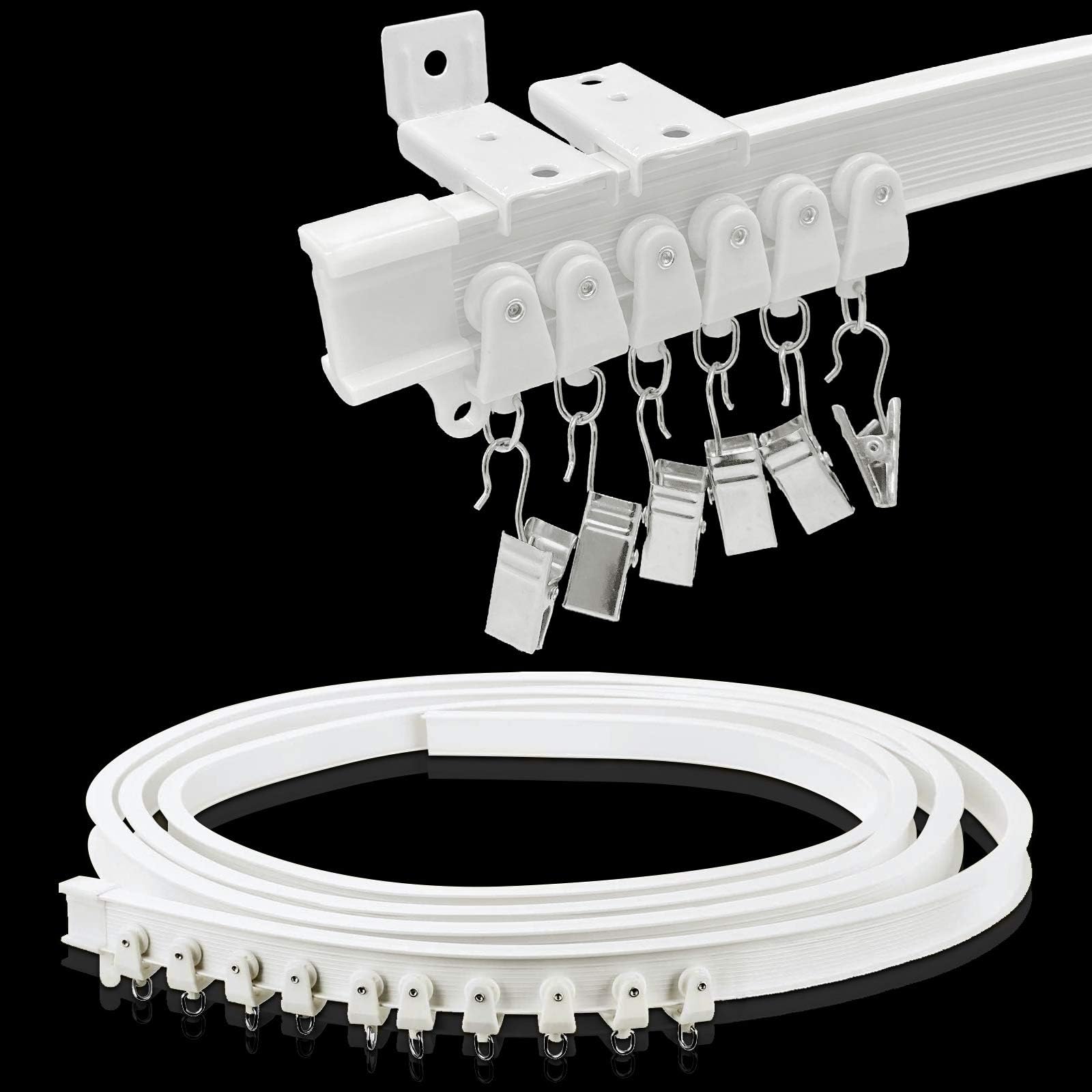 Ceiling Curtain Track, Flexible Bendable Drop Sliding Ceiling Curtain Track Room Divider Curved Ceiling Track System With Clips 9.81Ft Alloy Plastic Curtain Track Ceiling Wall Mount For Bay Window,3m