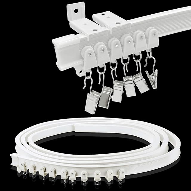 Ceiling Curtain Track, Flexible Bendable Drop Sliding Ceiling Curtain Track Room Divider Curved Ceiling Track System With Clips 9.81Ft Alloy Plastic Curtain Track Ceiling Wall Mount For Bay Window,3m