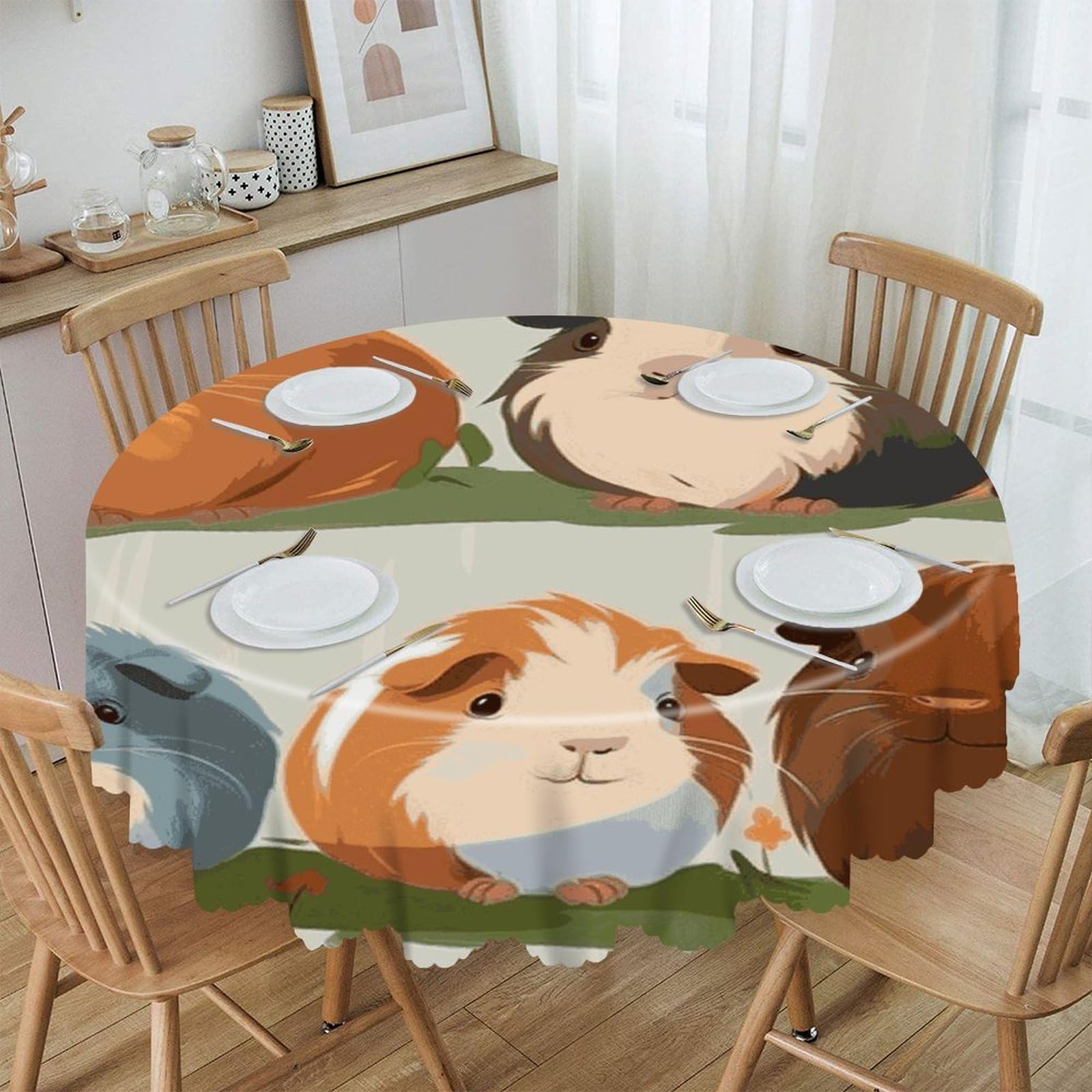 Adfgyerh Style Smiling (8) Table Cloth Easy To Clean, Home Decor Lace Design, Soft And Comfortable, Round Tablecloth Suitable For Homes, Restaurants, Hotels, Patio Tables, Etc.