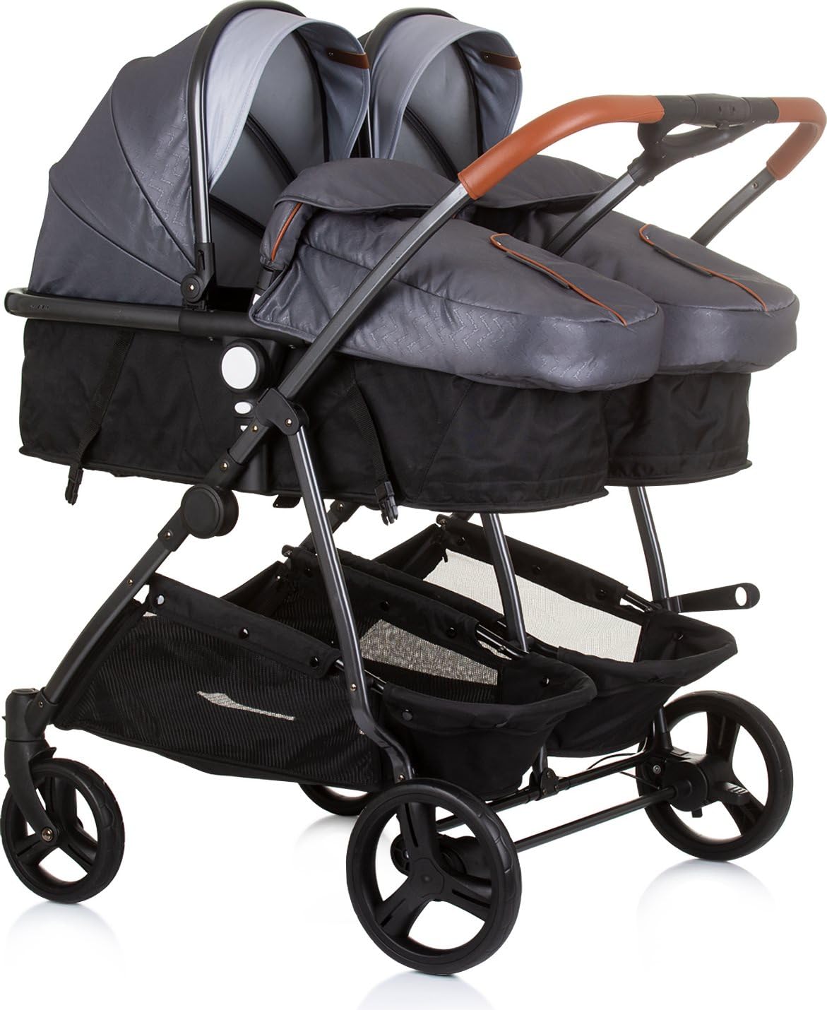 Chipolino Geschwisterkinderwagen Duo Smart klappbar umbaubar verstellbar Fußsack grau hellgrau