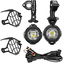 SUPAREE Faretti LED Moto Supplementari (2 pezzi)+Griglie di Protezione Anteriori (2 pezzi) + Kit Cablaggio e Interruttore On/Off Per Motocicletta/Motocicli (1 Pz)