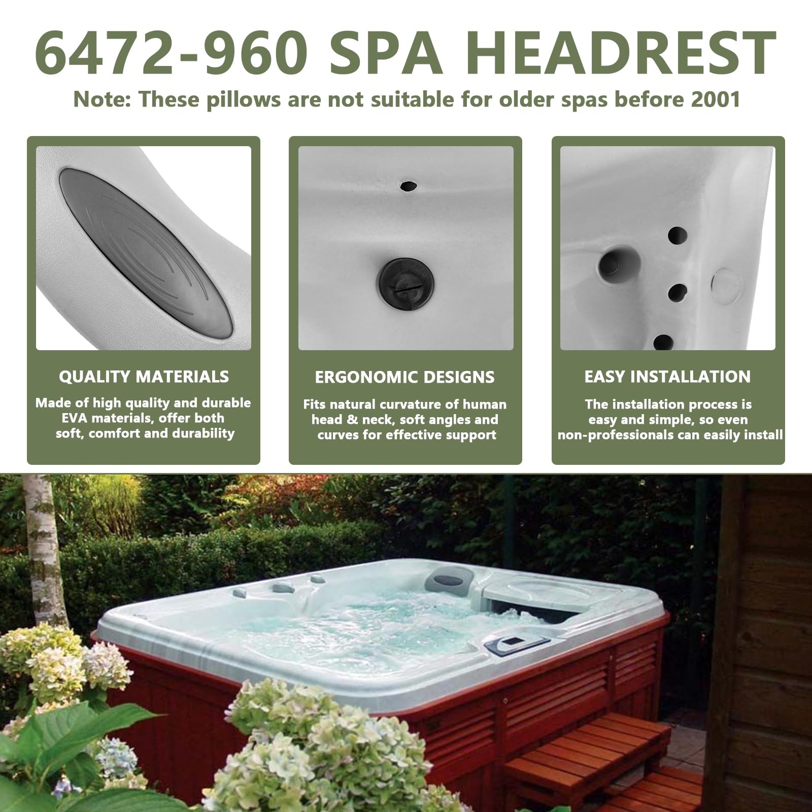 Paquete de 2 Almohadas de SPA 6472-960 de Repuesto para spas Sundance 850 y 880 Series (2001-2008), Almohada Exterior para reposacabezas de SPA de hidromasaje 6455-467 con Inserto 6455-482