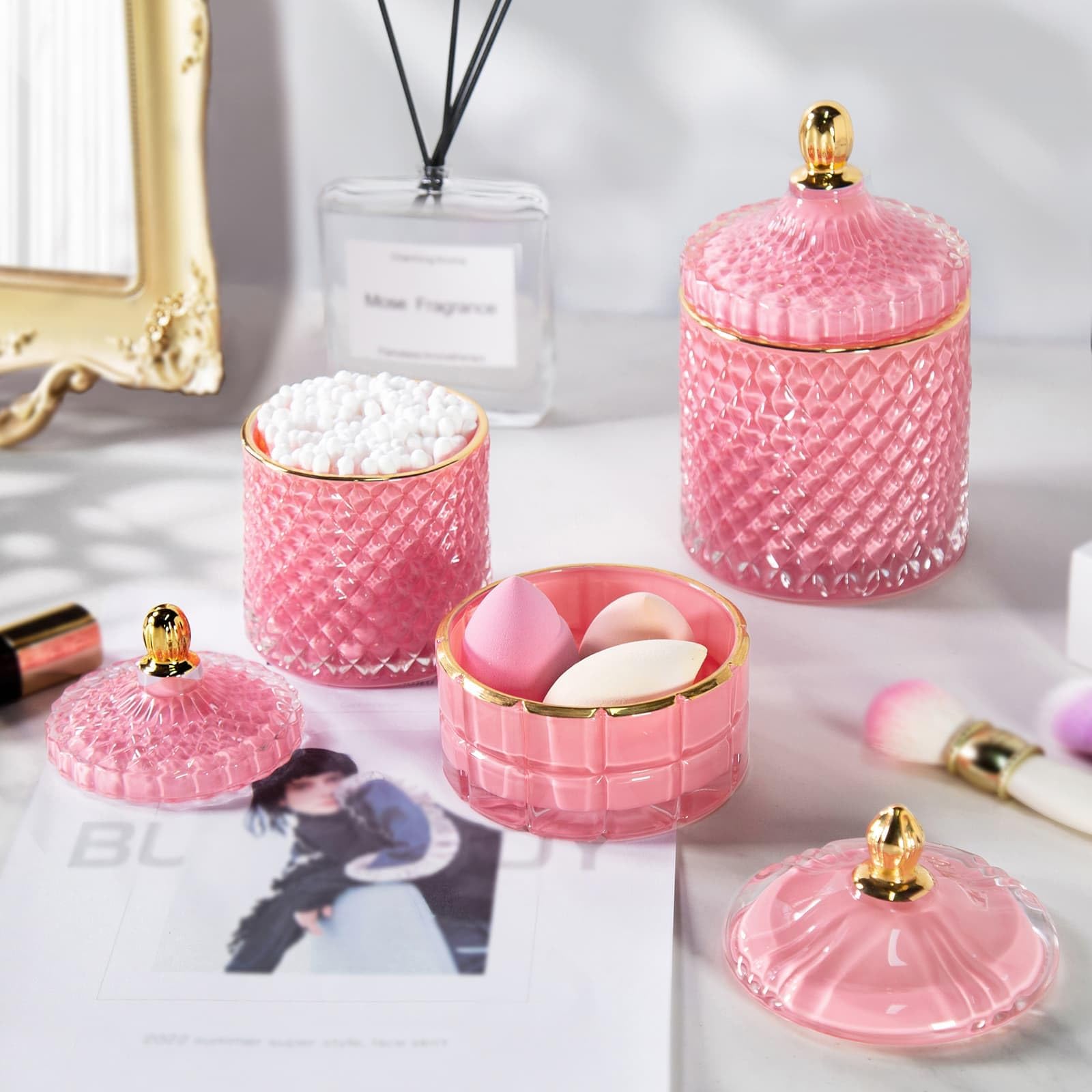 Amazon.com: ALAMHI Apothecary Jars with Lids for Bathroom Pink Decor ...