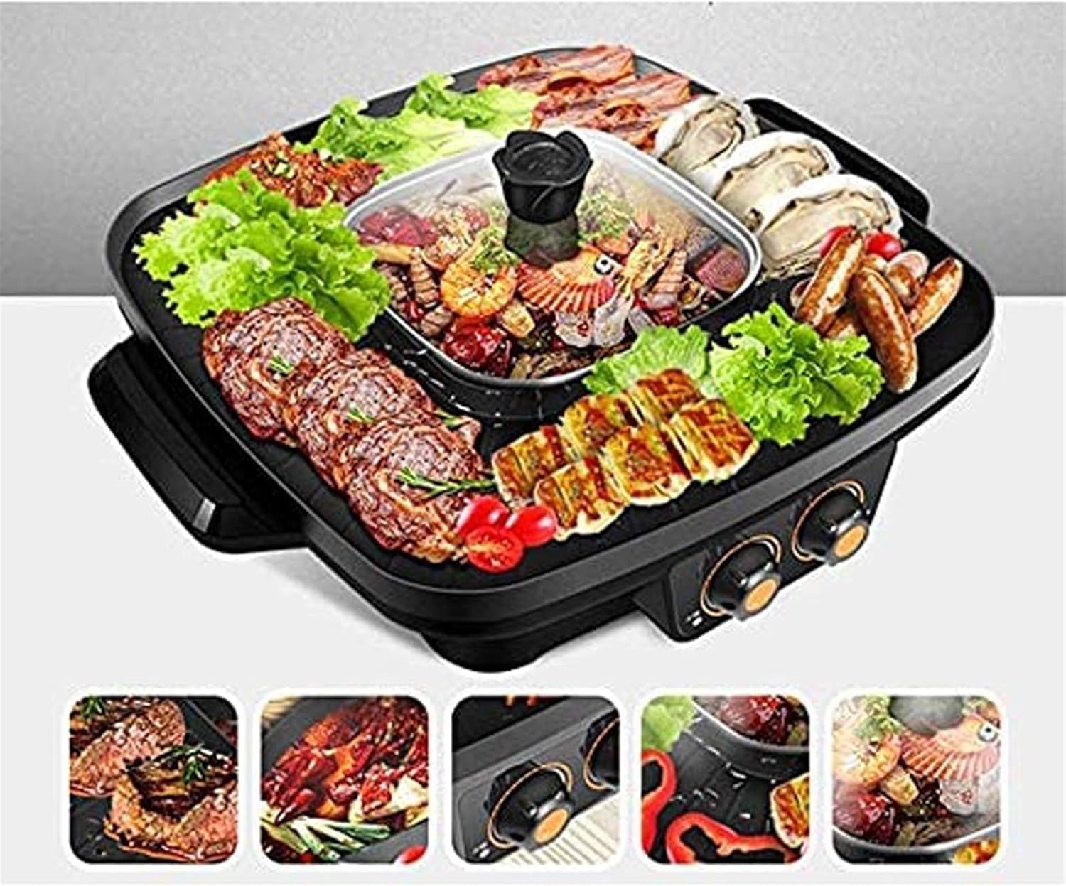 2 in 1 Electric Smokeless Grill and Hot Pot 110V Split Easy Cleaning Dual Temperature Control