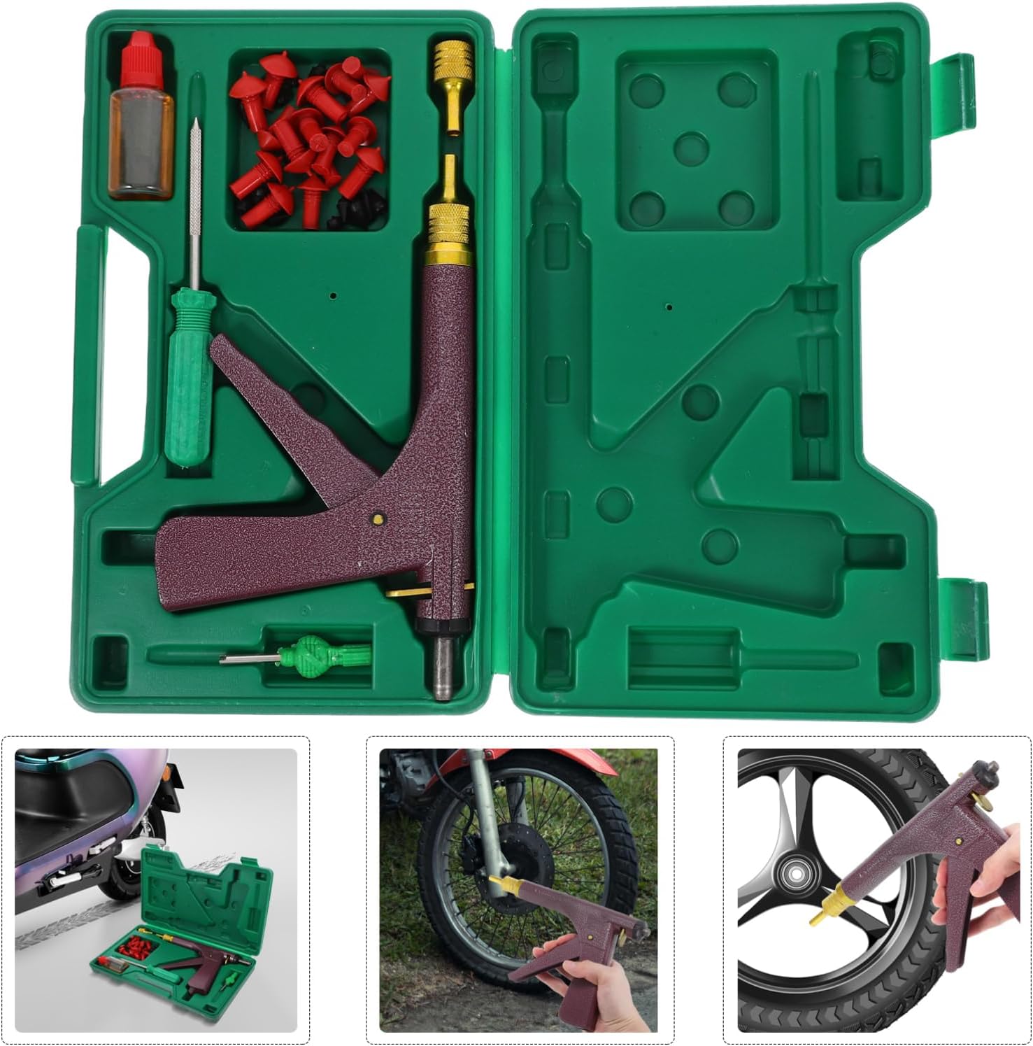 Gatuida Motorcycle Tire Repair Kit Quick Fix Tire Repair Tire Fixing Tools Semi Tire Changing Tools Tire Spoons Heavy Duty Tire Plug Kit Compact Design