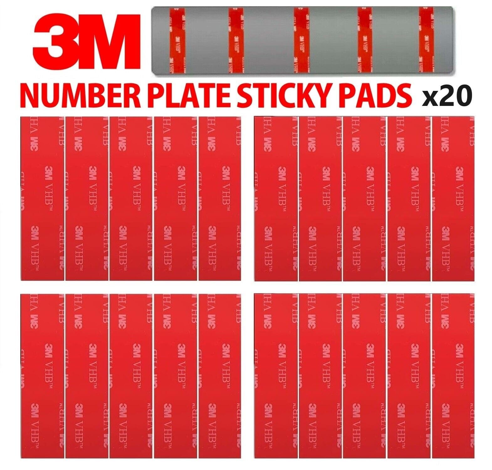 BEK-FIX® Number Plate Sticky Pads Strong Double Sided Fixings 20 Pads, Black, 90mm × 20mm × 1.1mm - Image 3