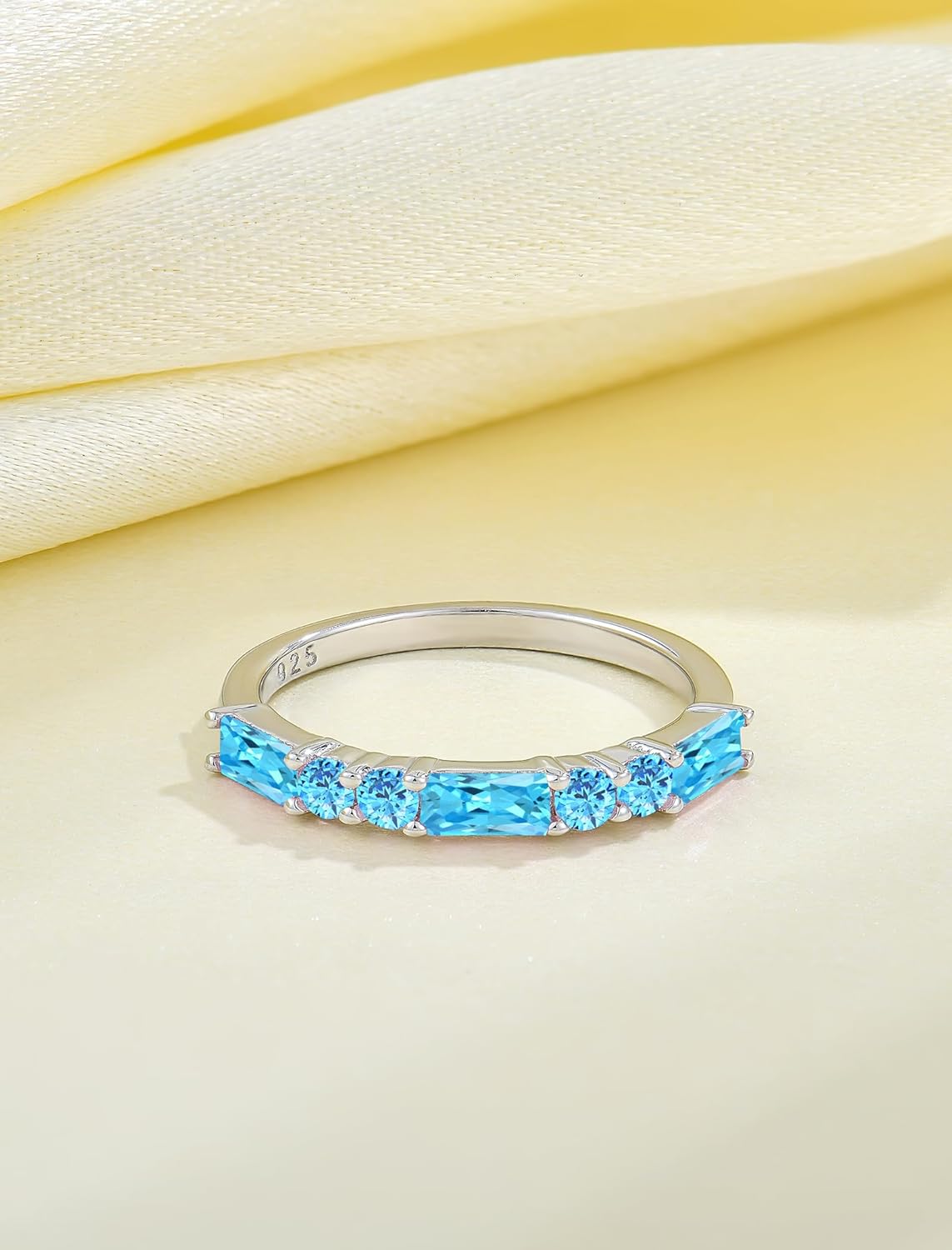 925 Sterling Silver Stackable Rings for Women, Square Round Birthstone Eternity Stacking Ring Band Jewelry Gifts for Her