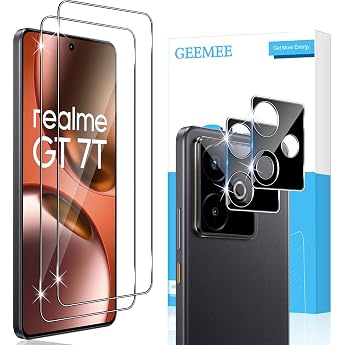 Tempered Glass Screen Protector for Realme GT 7T/GT7 Pack of 2 Screen Protectors + 2 Camera Protection Black 9H Hardness Anti-Scratch Clear HD Protective Glass Bubble-Free Screen Protector