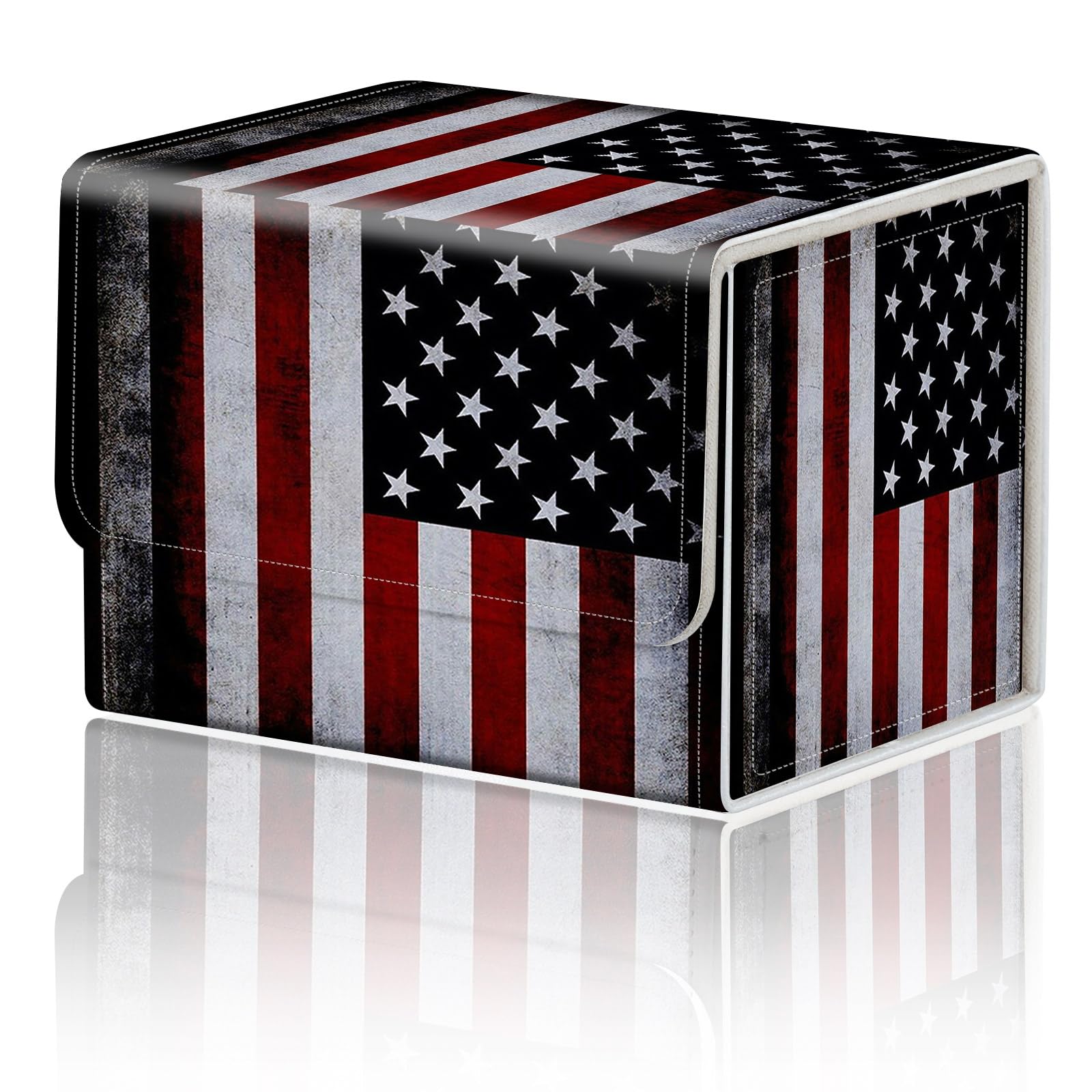 DEGDFSGR Card Game Storage Box for TCG MTG Deck Box Organizer Trading Card Case Commander Deck Box Magnetic Closure Creative Pattern Up to 200 Cards, Vintage American Flag