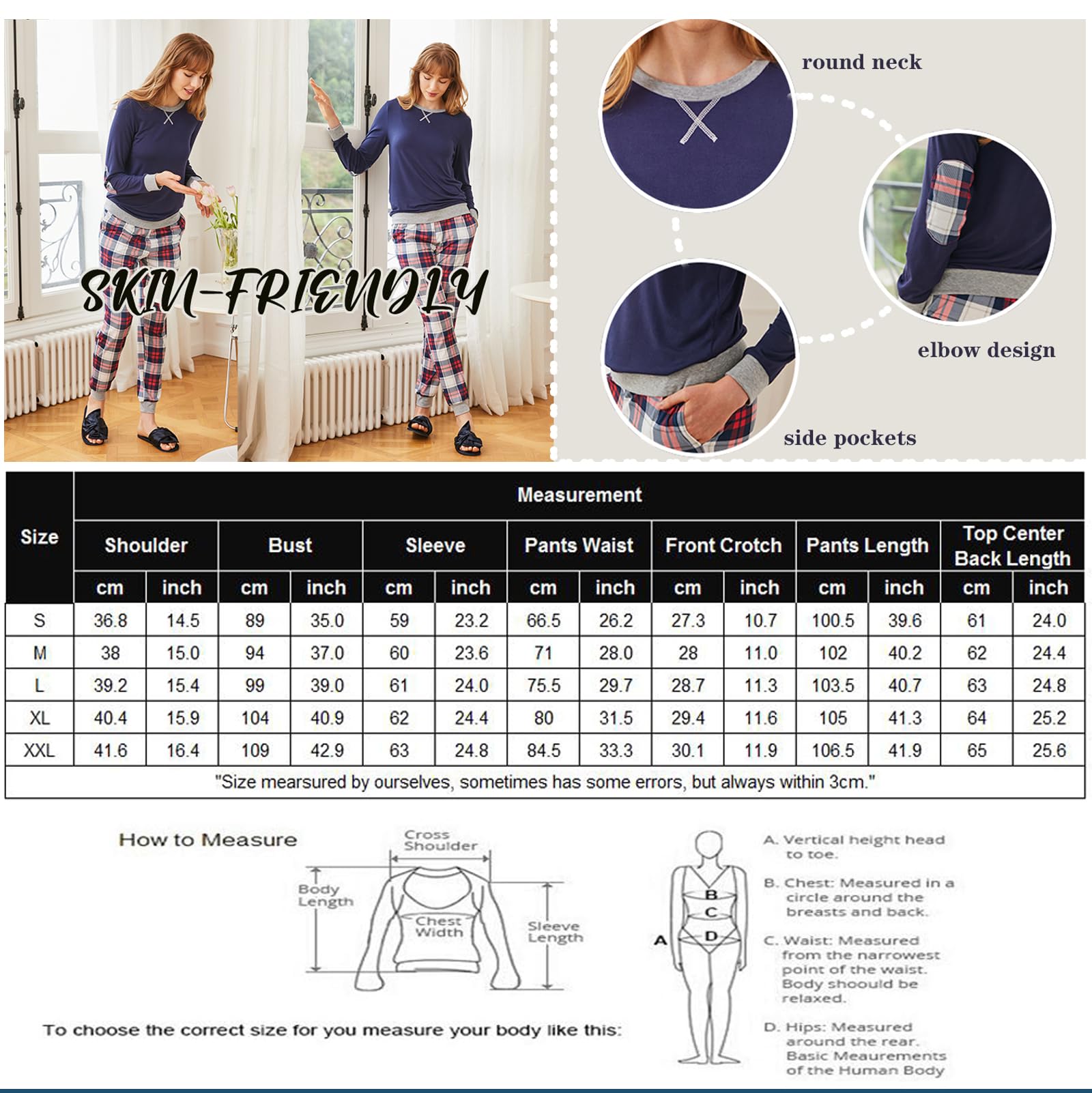 Ekouaer Pigiama Donna Invernali Set Pigiama Donna Lungo Pigiama Donna Invernale Comodo Pigiama Due Pezzi da Donna