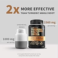 Vista 2 de Suplementos 4 en 1 de cúrcuma y ajo con BioPerine – Cápsulas de raíz de cúrcuma y jengibre de 2360 mg con ajo – Mezcla herbal de alta potencia