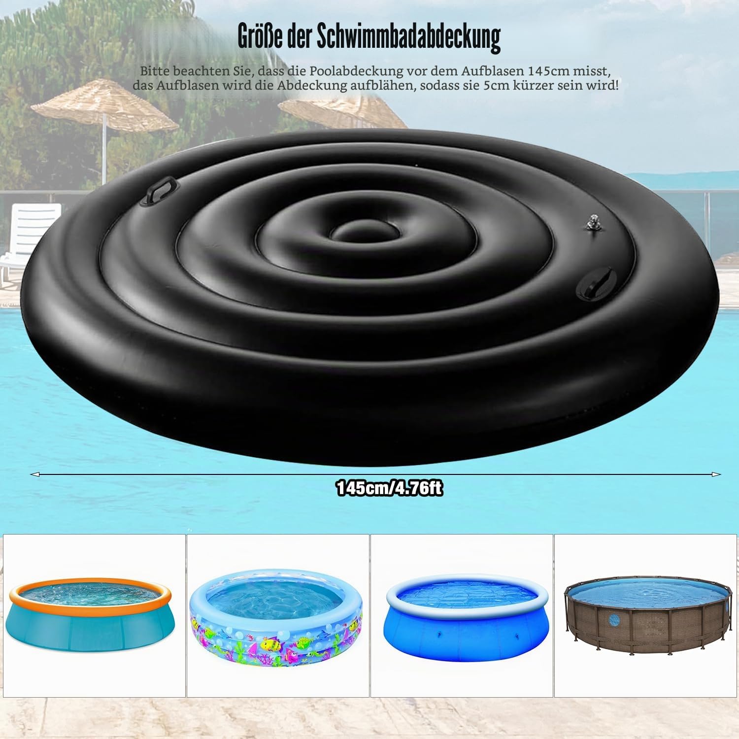 140cm Aufblasbare Whirlpool Abdeckung Runde Whirl Poolabdeckung mit Griffen Aufblasbare Badewannenabdeckung Regenfest Und ReißFest Whirlpoolzubehör Energiesparende Spa Abdeckung