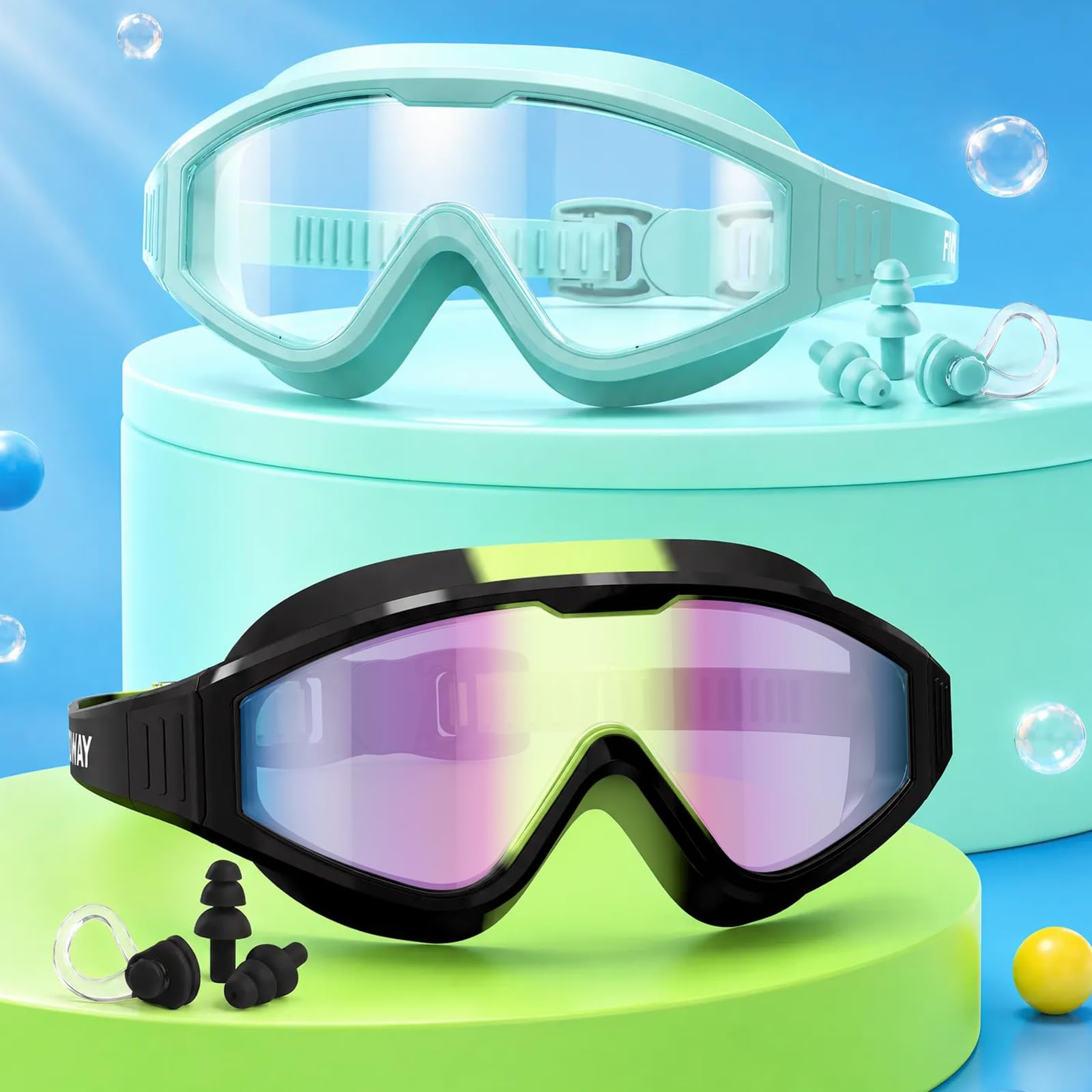Findway Kids Swimming Goggles Unisex, 2 Pack Swimming Goggles Kids 4-16 Anti-fog Anti-leak Anti-UV 180° HD Vision, Junior Swim Goggles for Boys and Girls Wide Vision and Quick Adjust Split Yoke Strap