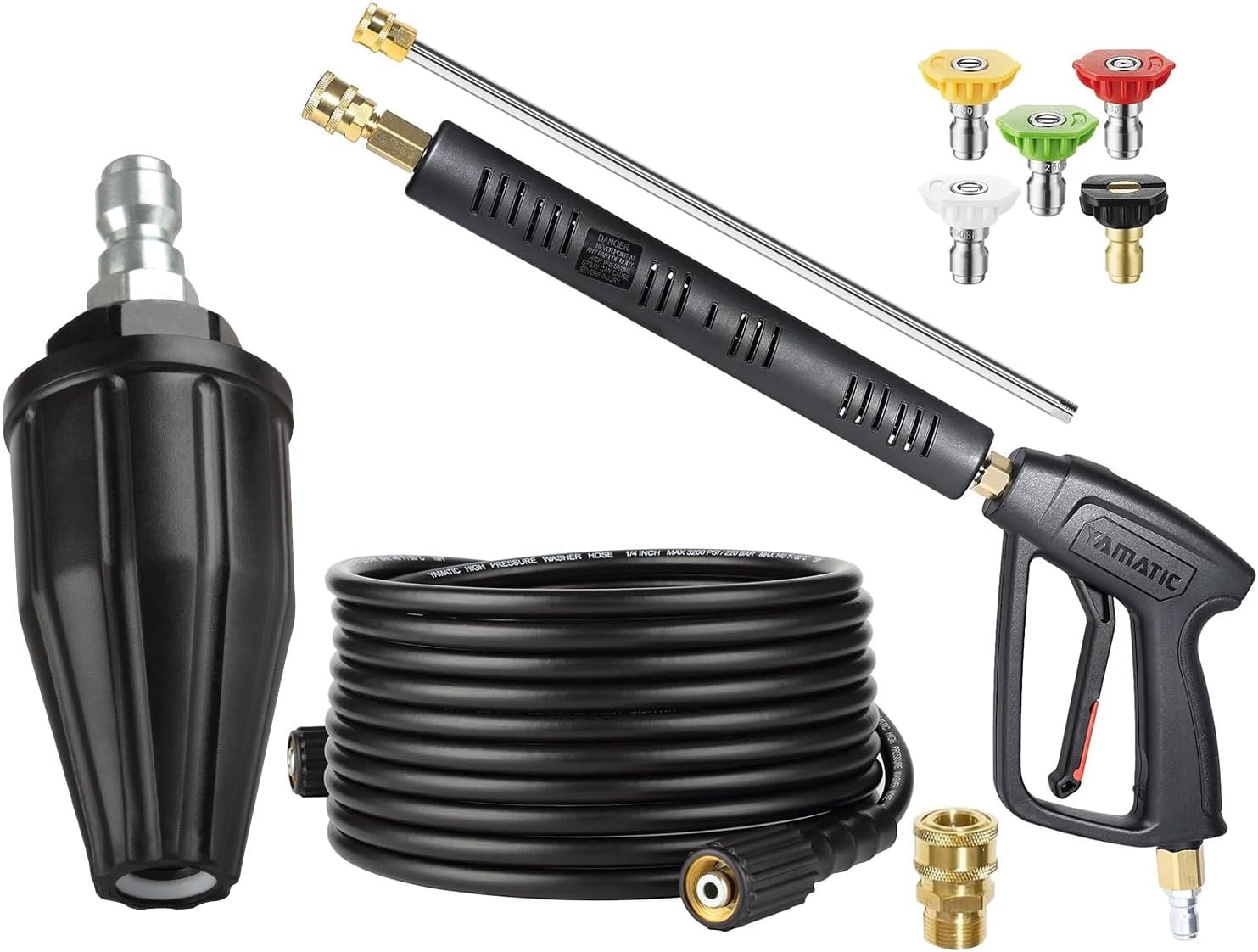 YAMATIC 4000 PSI Pressure Washer Gun with Extension Wand and Tips and 25 FT Kink Resistant Hose and 3000 PSI 360° Rotating Spray Turbo Nozzle 4.0 GPM