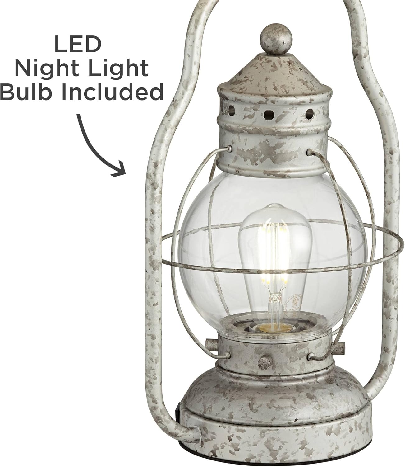 Franklin Iron Works Bodie Rustic Industrial Table Lamp with USB Charging Port Nightlight Antique LED Edison 26" High Distressed Silver Off White Linen Shade for Living Room Bedroom Bedside Office