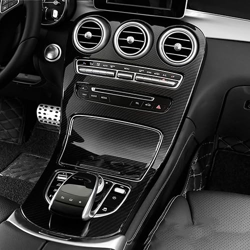Miniatura 7 de x xotic tech Cubierta del marco del panel de palanca de cambios de la consola central, patrón de fibra de carbono, compatible con Mercedes Benz