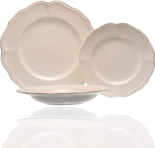 Classic White - Juego de vajilla de 18 piezas, color crema, sólido, tradicional, redondo, cerámica, 18 piezas, apto para lavavajillas, microondas
