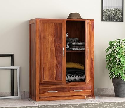 KARINA FURNITURE Wooden Wardrobe for Clothes | Sheesham Wood 2-Door Wardrobe with 2 Shelves Storage | Solid Wood Large Cupboard Almirah: Storage Cabinet for Your Living/Bedroom/Office (Design 26)