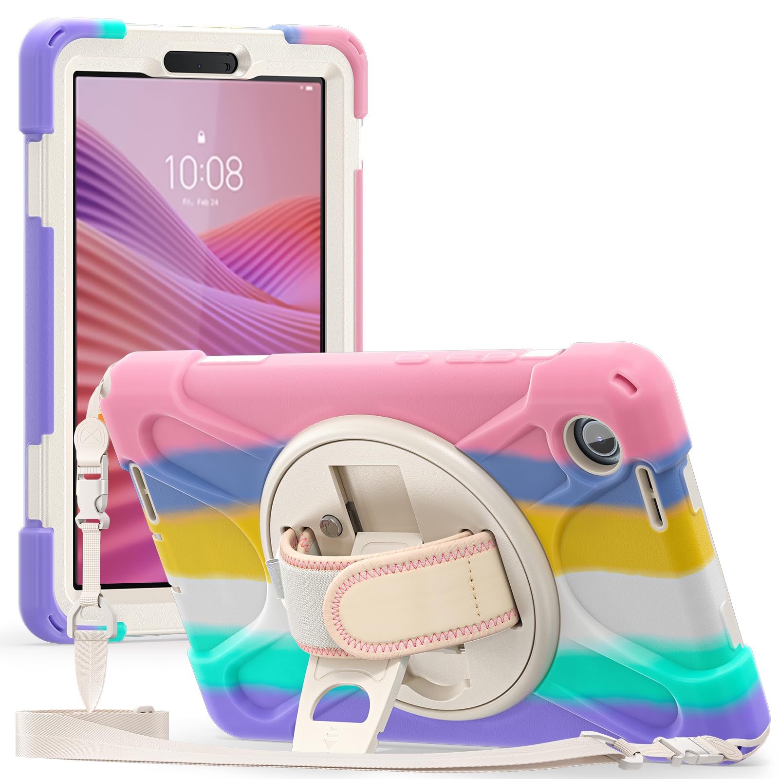 ProCase Custodia per Lenovo Tab One 8,7 Pollici 2025/ Tab K9 Copertura Protettiva Resistente Agli Urti Supporto Girevole con Tracolla Maniglia -Colorato