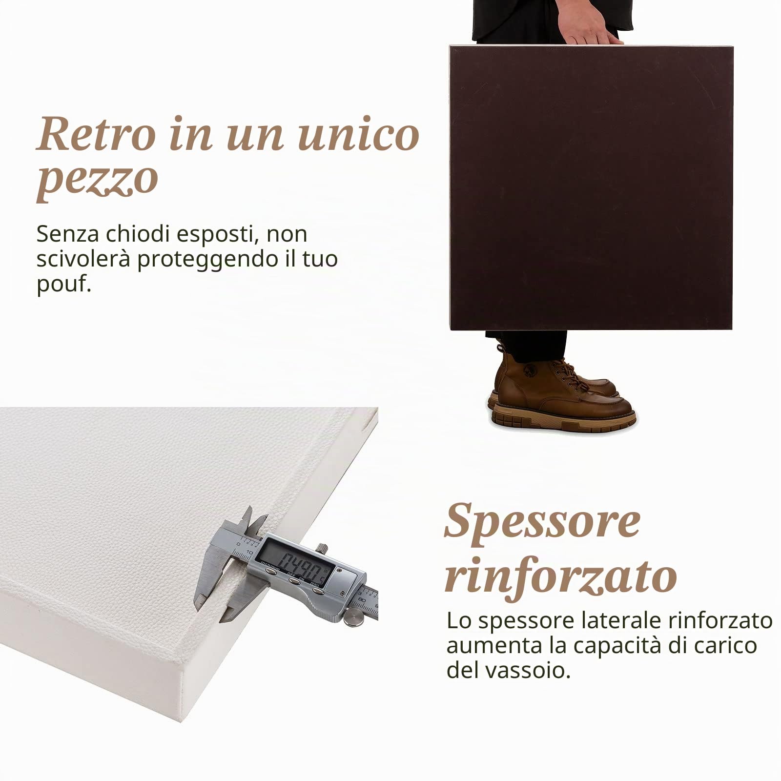 Hanobe Vassoio quadrato grande ottomano: vassoio extra large bianco per ottomani, vassoio decorativo in pelle con manici per tavolino da caffè soggiorno 55,9 x 55,9 cm