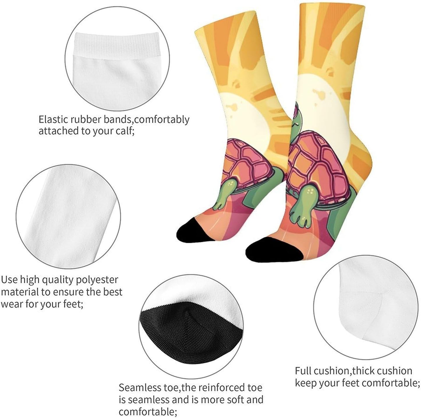 Breathable Sports Socks, Moisture Wicking, Lightweight Crew Socks | Turtle in The Sun Athletic Calf Socks for Women Men, Casual, Anti-Slip, Multifunctional Work Socks