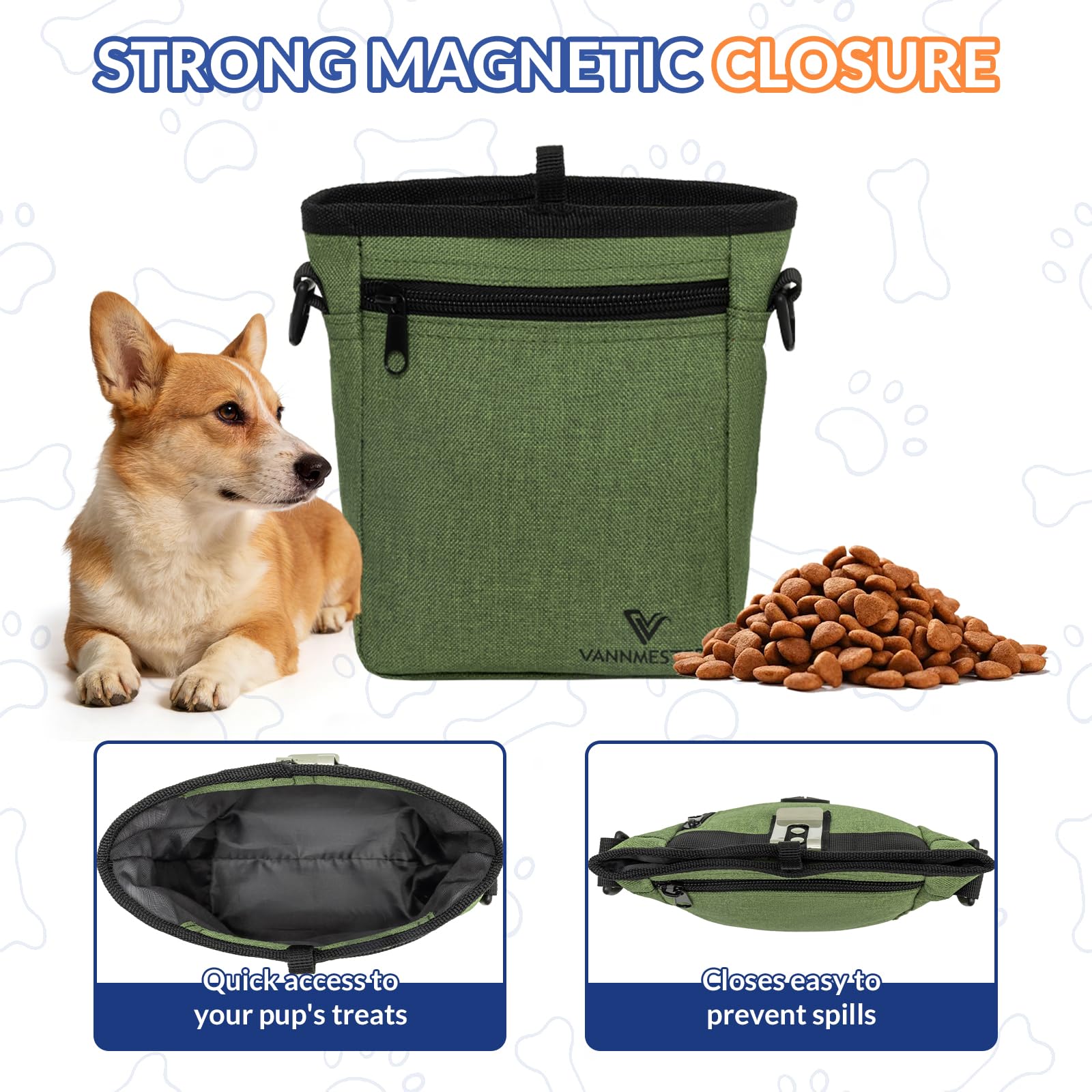 Dog Treat Pouch with Stronger Magnetic Closure Dog Treat Pouch 4 Cup Front Pocket fits All Phones Built-in Poop Bag Dispenser (Green) - image 2