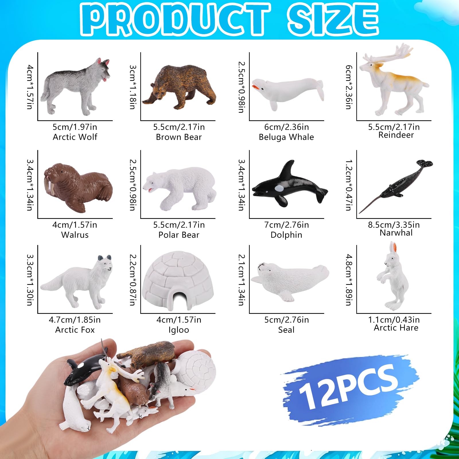 Maxmoc 12 Pcs Arctic Animals Toy Set,Mini Animal Toys Plastic Realistic,Polar Animal Figurines Educational Play Set for Tollders Kids for 2 3 4 5 6 7 Year Olds - Image 2