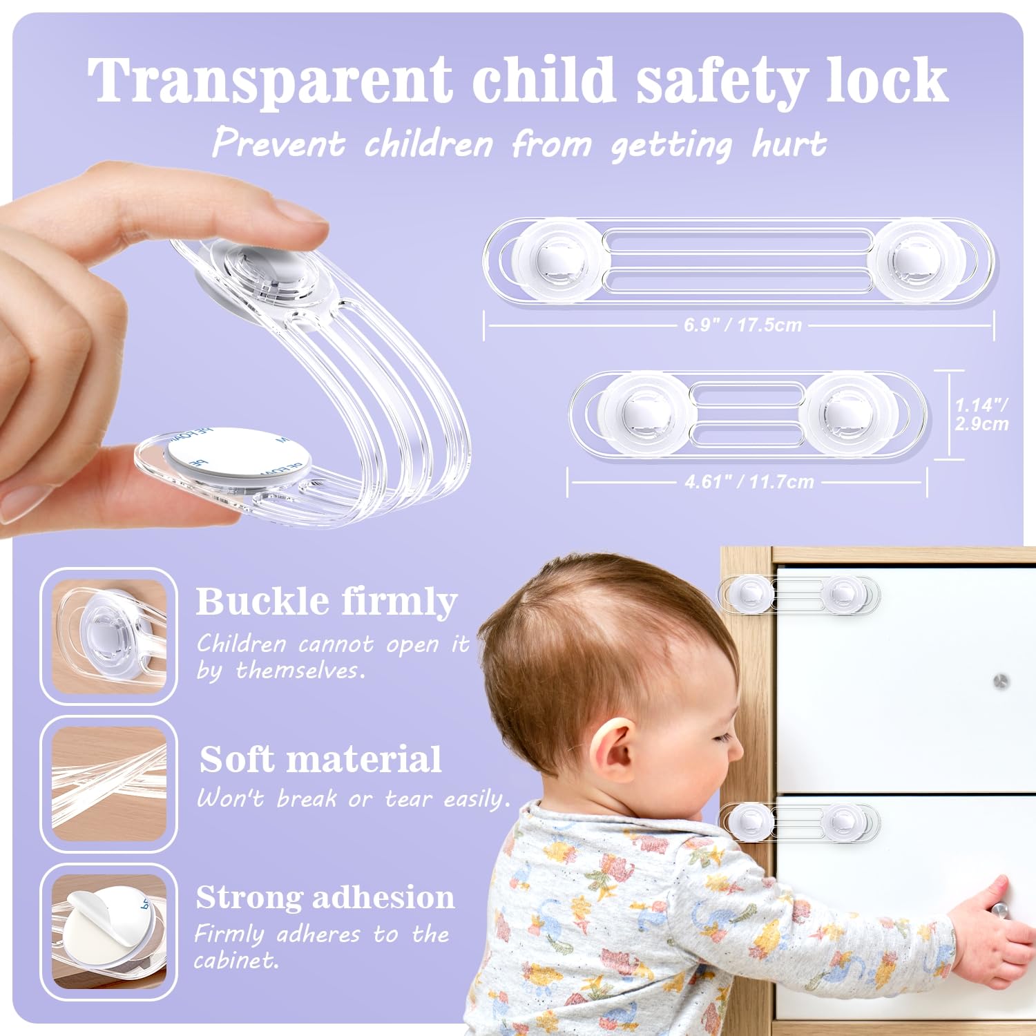 Bloque Porte Bébé, Kimsky 12 Pièces Securite Porte Enfant, Sécurité Enfant, Porte Securite Bebe avec Adhésif, Sans perçage pour Armoire, Tiroirs, Réfrigérateurs – Transparent