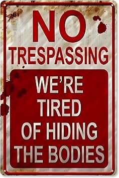 No Trespassing Halloween Signs Vintage Halloween Decorations Scary Halloween Yard Signs Funny Metal Tin Sign for Home Wall Door Decor