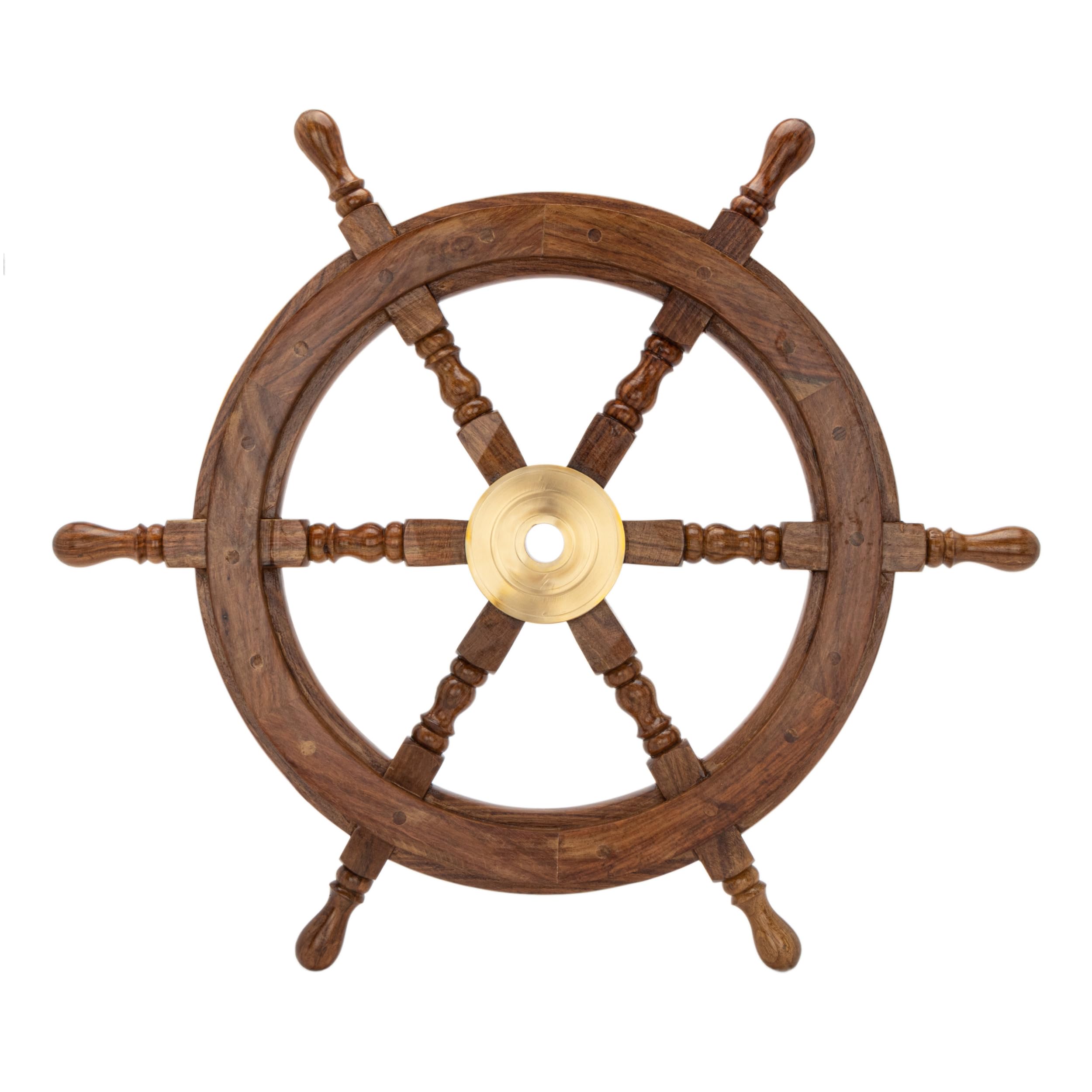 NKlaus Volante náutico decorativo de madera auténtica y latón – 60 cm – Estilo naval para decoración de pared 14949