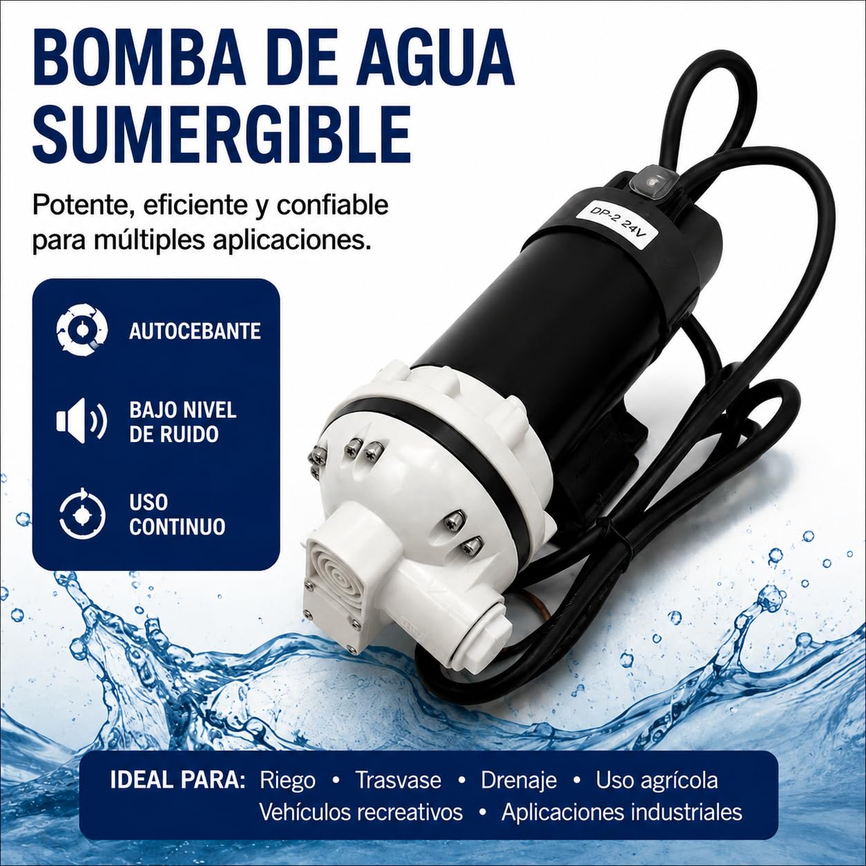 Ampika Bomba DP-2 24V de Membrana Autoaspirante | Caudal 40L/min, IP55