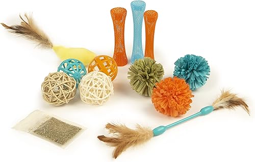 Vista 20 de Petlinks Tippy Teaser - Juguete que se endereza solo con pluma sacudidora para gatos, color azul/naranja, tamaño único